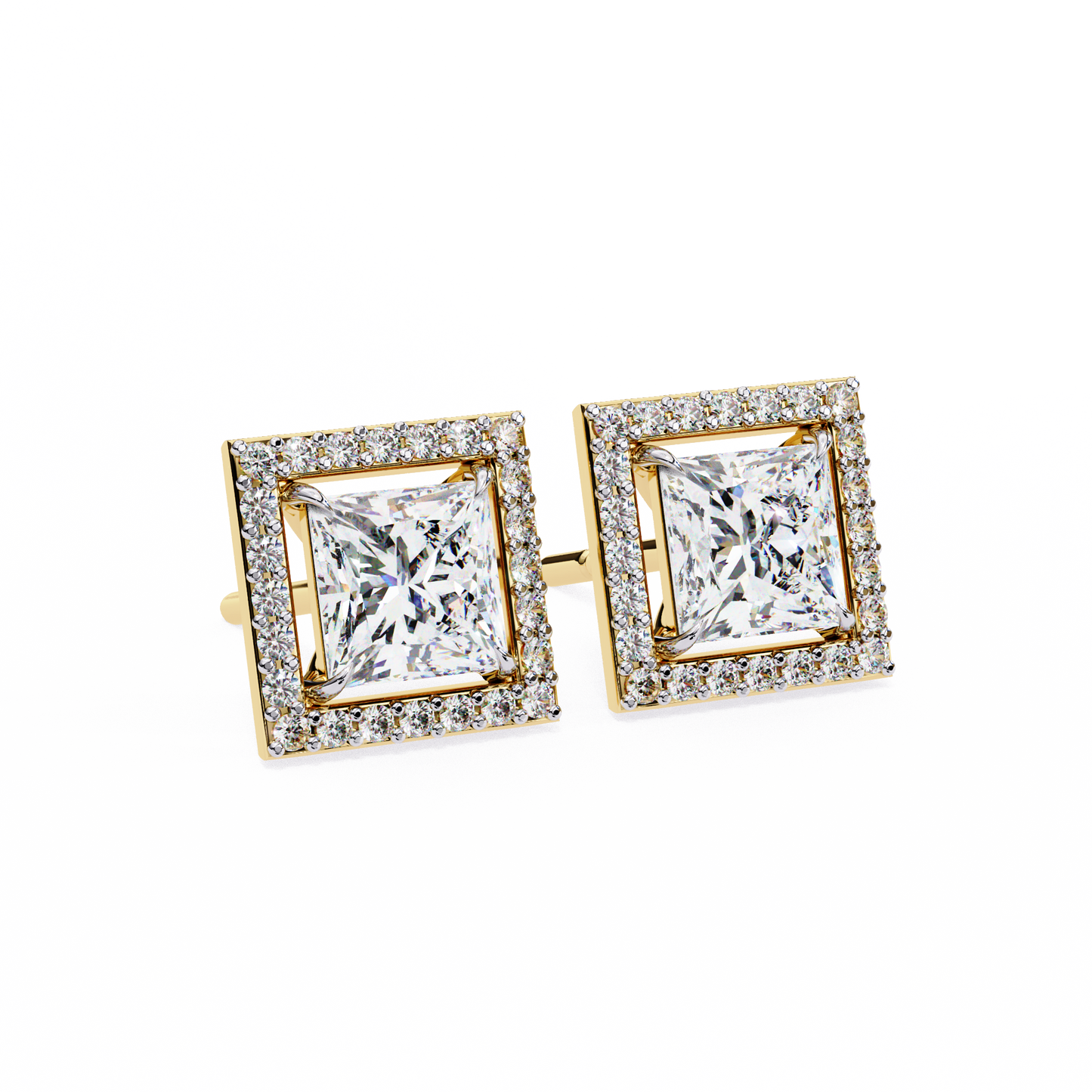 LGD Solitaire Ear Studs Princess Stone (1.66ct Pair) In 14K Gold