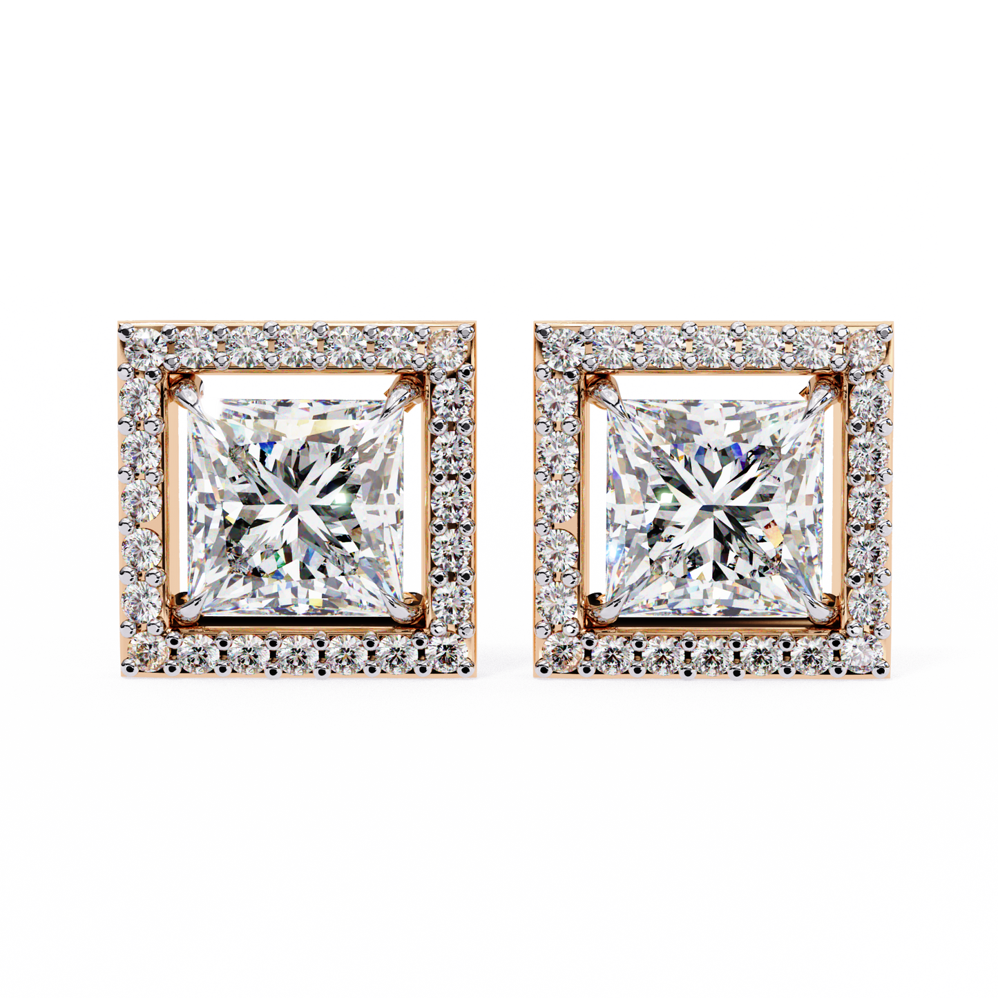 LGD Solitaire Ear Studs Princess Stone (1.66ct Pair) In 14K Gold