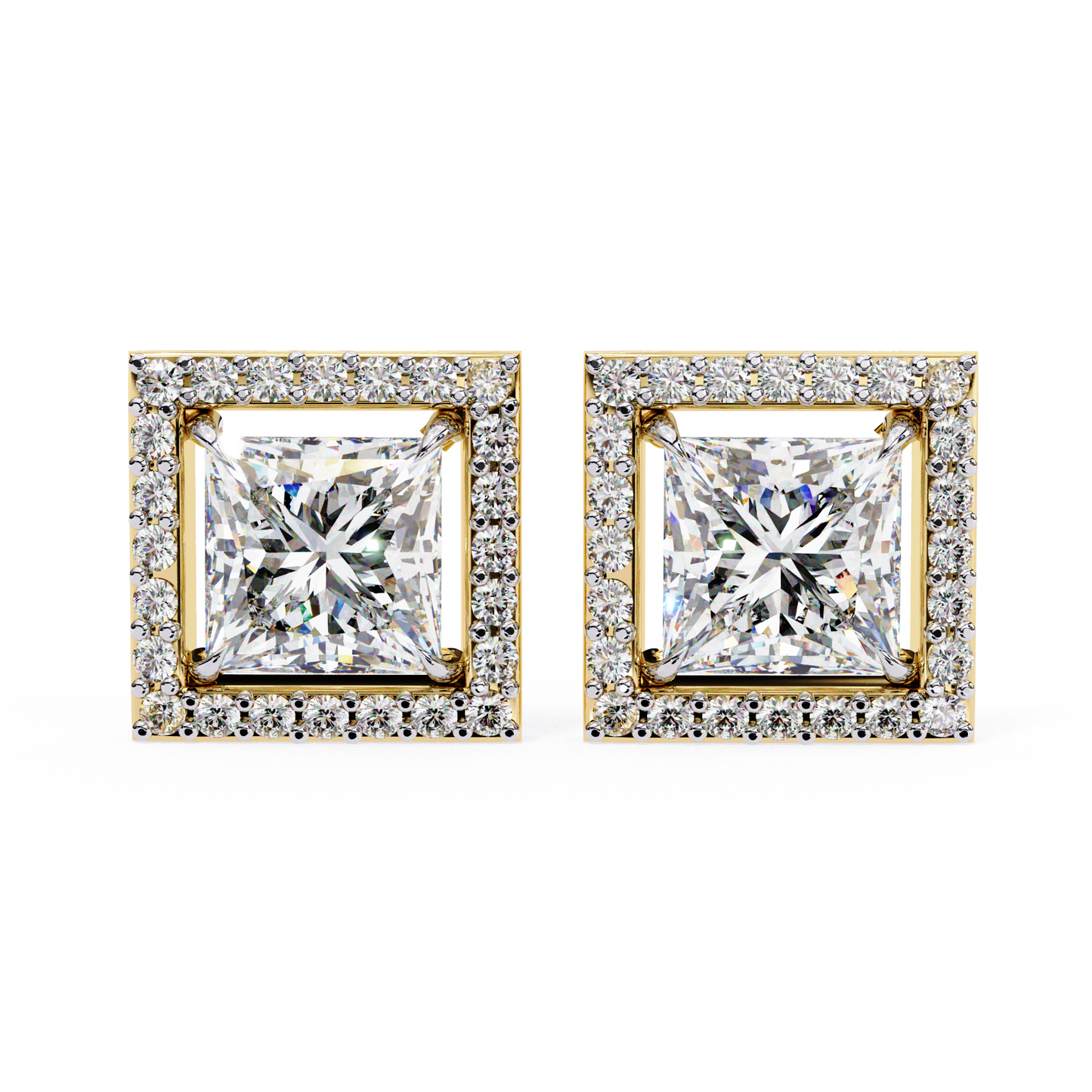 LGD Solitaire Ear Studs Princess Stone (1.66ct Pair) In 14K Gold