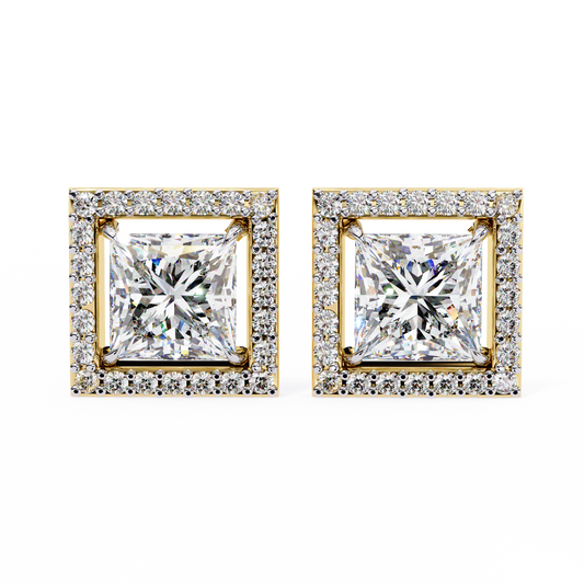 LGD Solitaire Ear Studs Princess Stone (1.66ct Pair) In 14K Gold