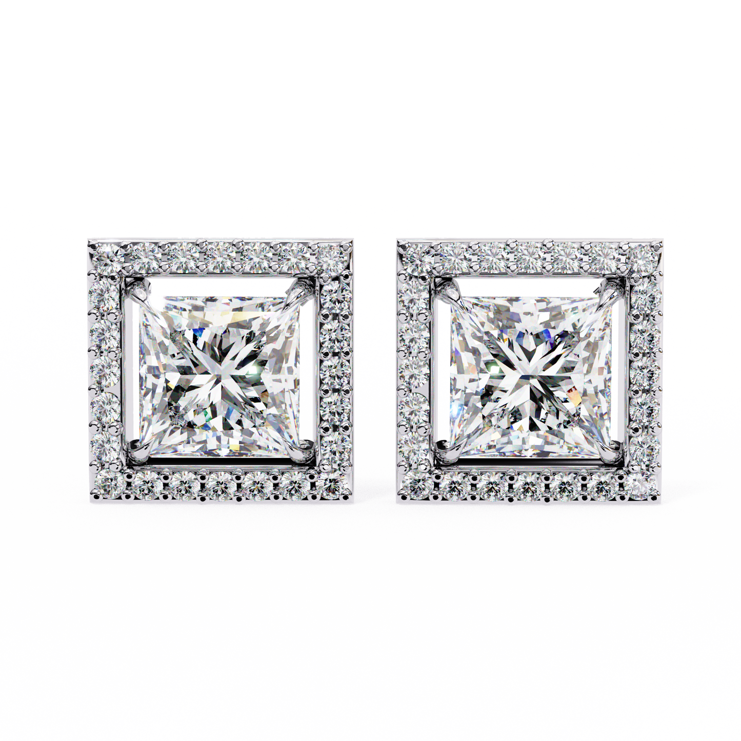 LGD Solitaire Ear Studs Princess Stone (1.66ct Pair) In 14K Gold