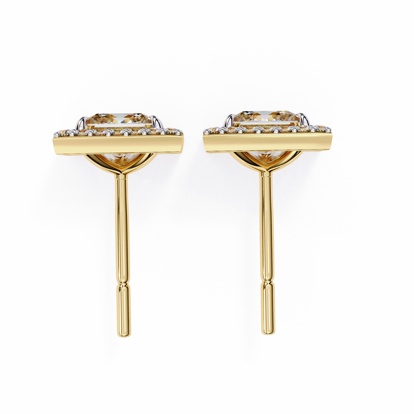 LGD Solitaire Ear Studs Princess Stone (1.66ct Pair) In 14K Gold