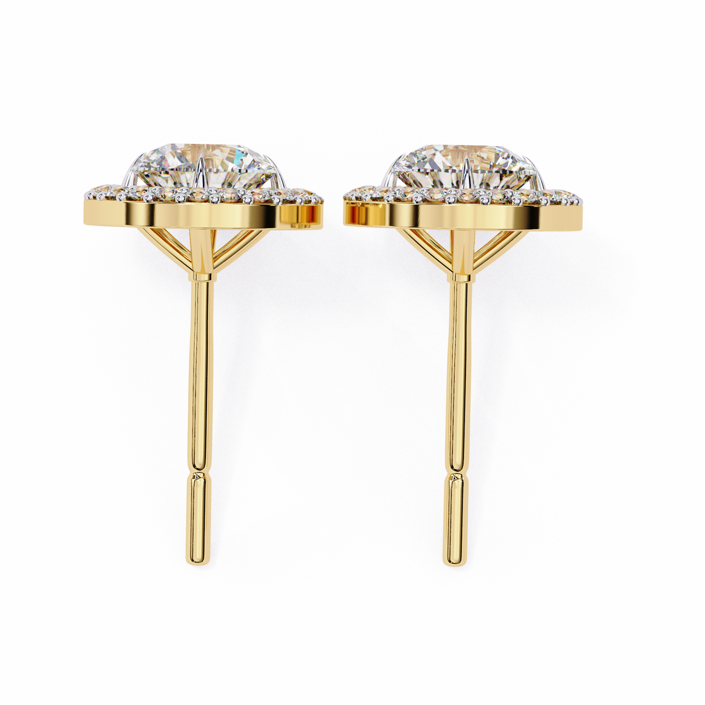 LGD Solitaire Ear Studs Oval Stone (1.94ct Pair) In 14K Gold
