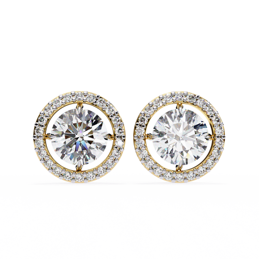 LGD Ear Studs Round  Stone (1.84ct Pair) In 14K Gold