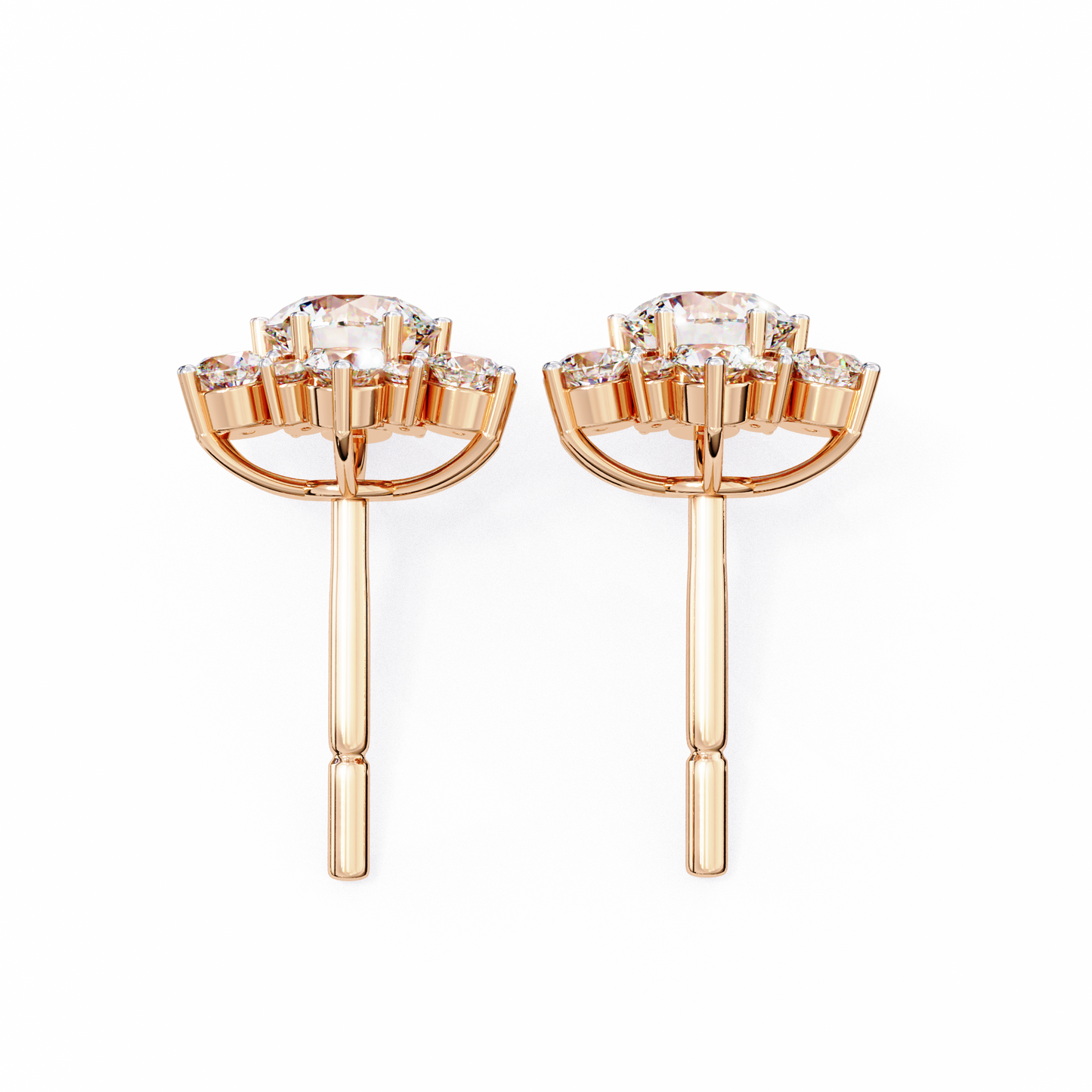 LGD Solitaire Ear Studs Round Stone (0.72ct Pair) In 14K Gold