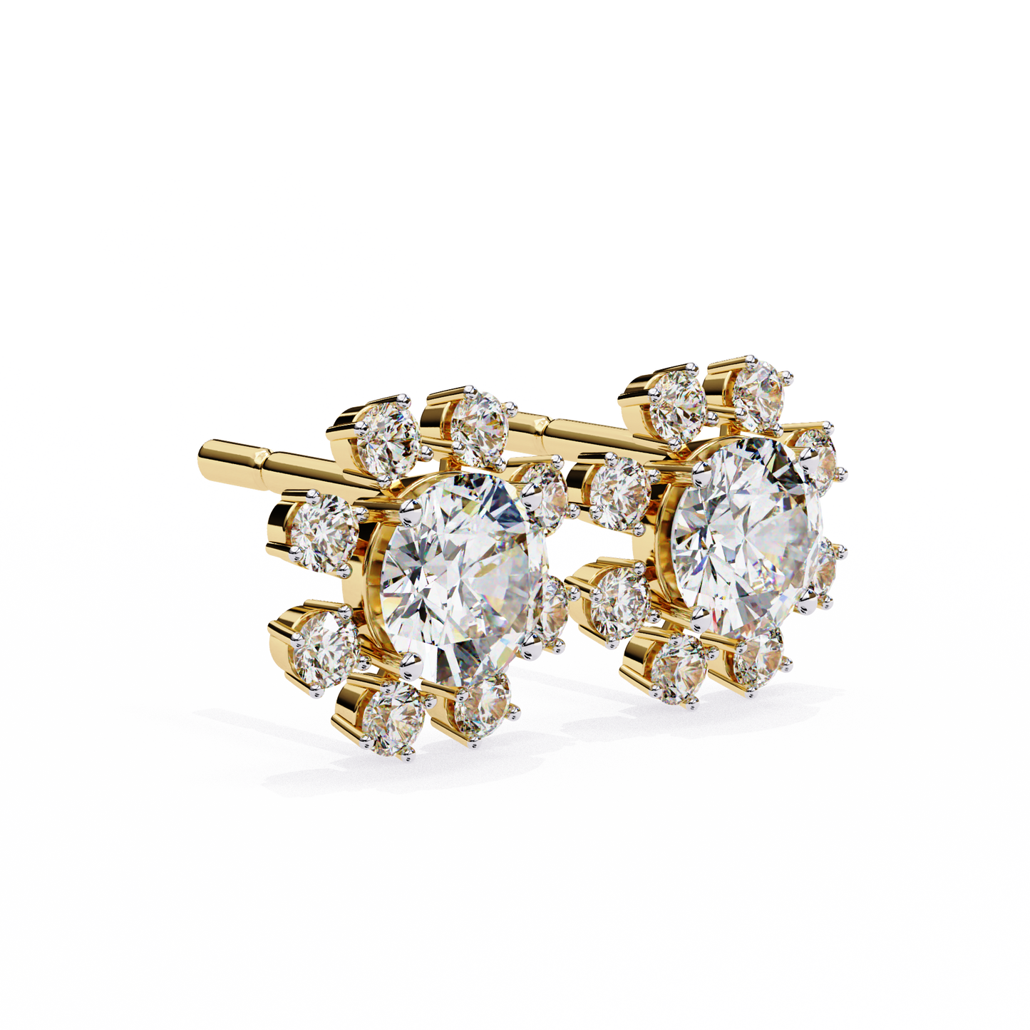 LGD Ear Studs Round  Stone (1.22ct Pair) In 14K Gold