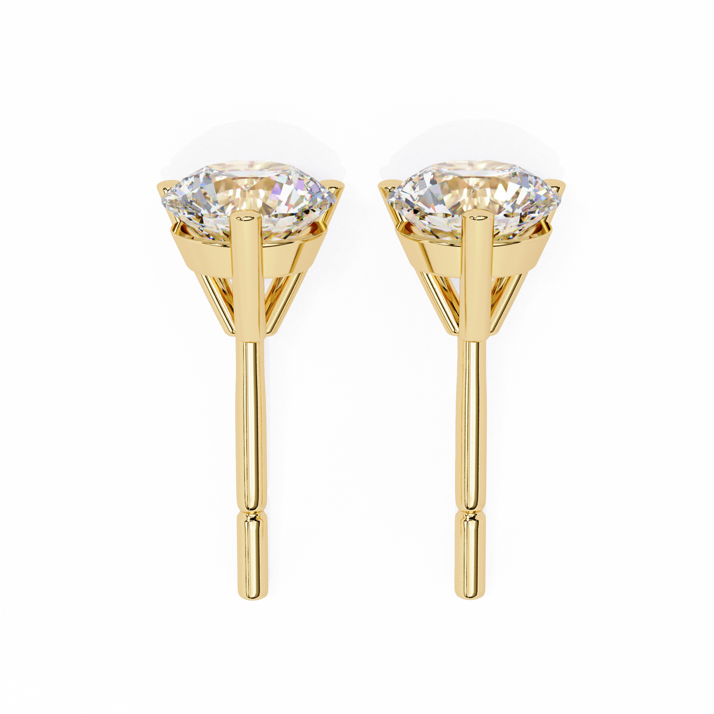 LGD Solitaire Ear Studs Round Stone (2.58ct Pair) In 14K Gold
