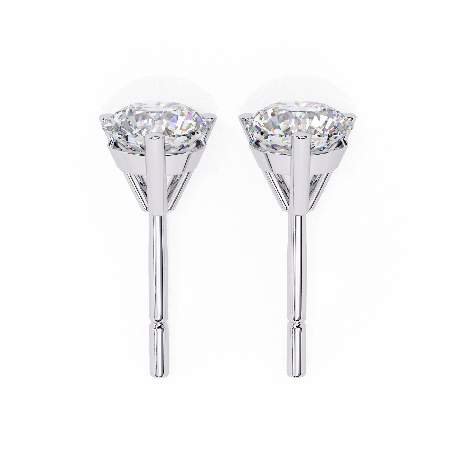 LGD Solitaire Ear Studs Round Stone (2.58ct Pair) In 14K Gold