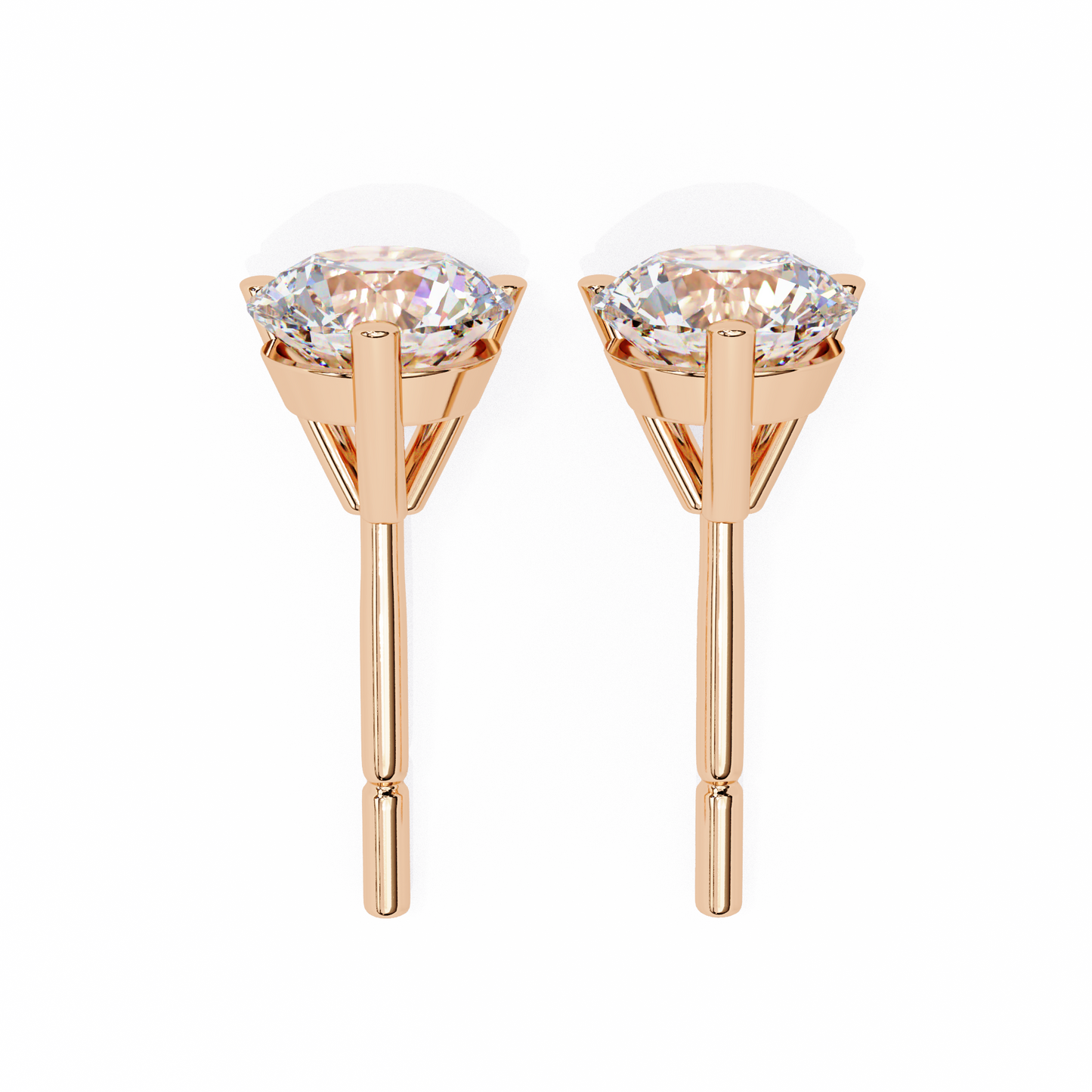 LGD Solitaire Ear Studs Round Stone (2.58ct Pair) In 14K Gold