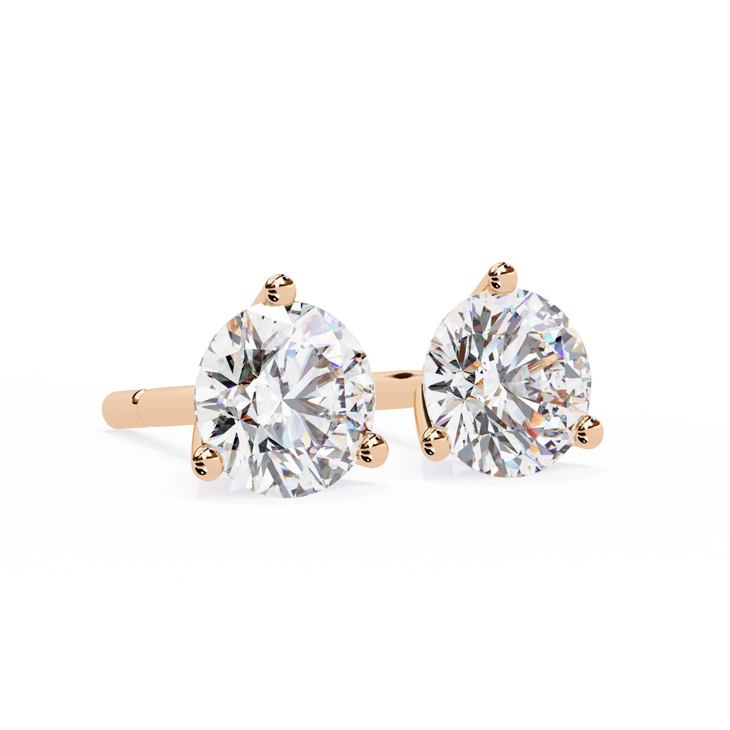 LGD Solitaire Ear Studs Round Stone (2.58ct Pair) In 14K Gold