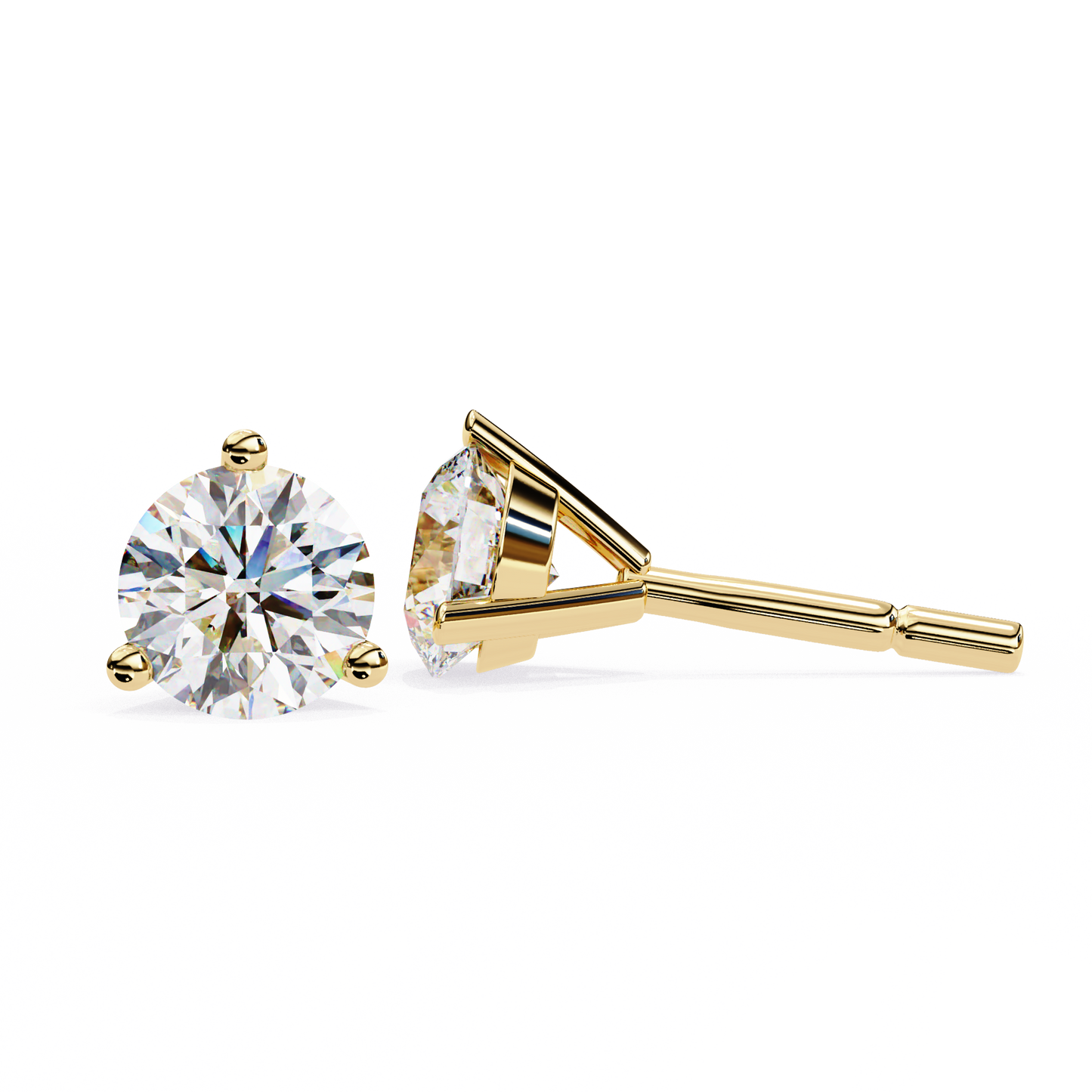 LGD Solitaire Ear Studs Round Stone (2.58ct Pair) In 14K Gold