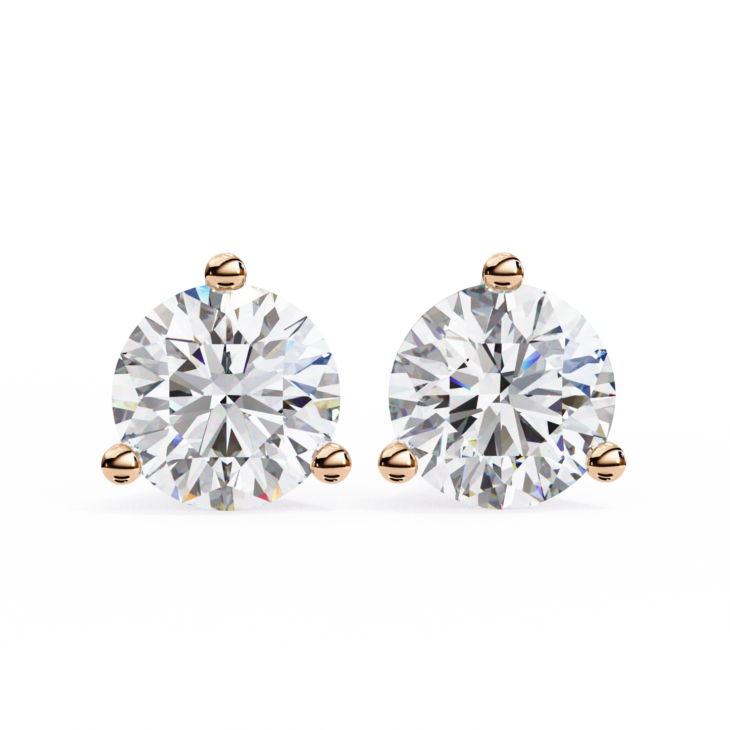 LGD Solitaire Ear Studs Round Stone (2.58ct Pair) In 14K Gold