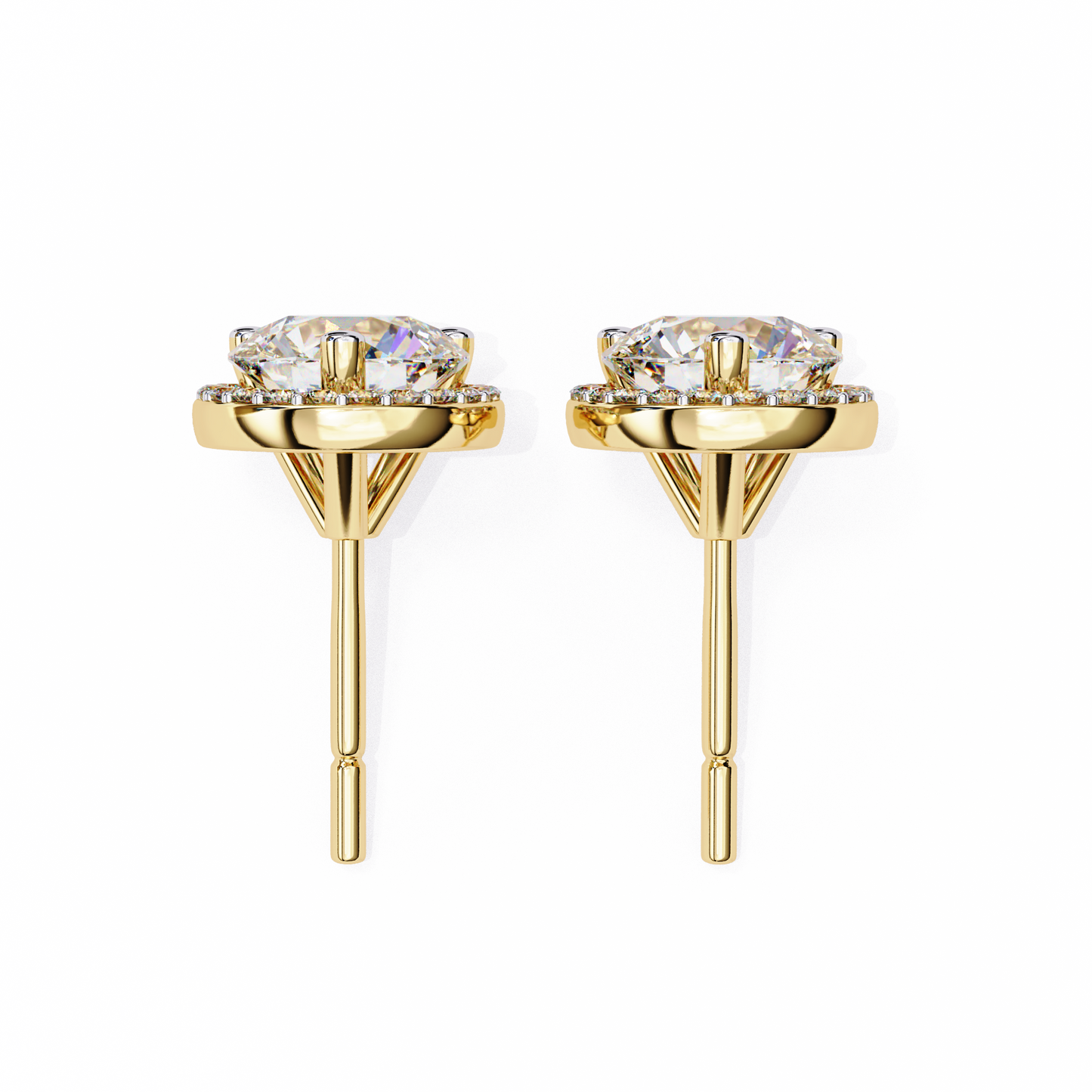 LGD Ear Studs Round  Stone (1.95ct Pair) In 14K Gold
