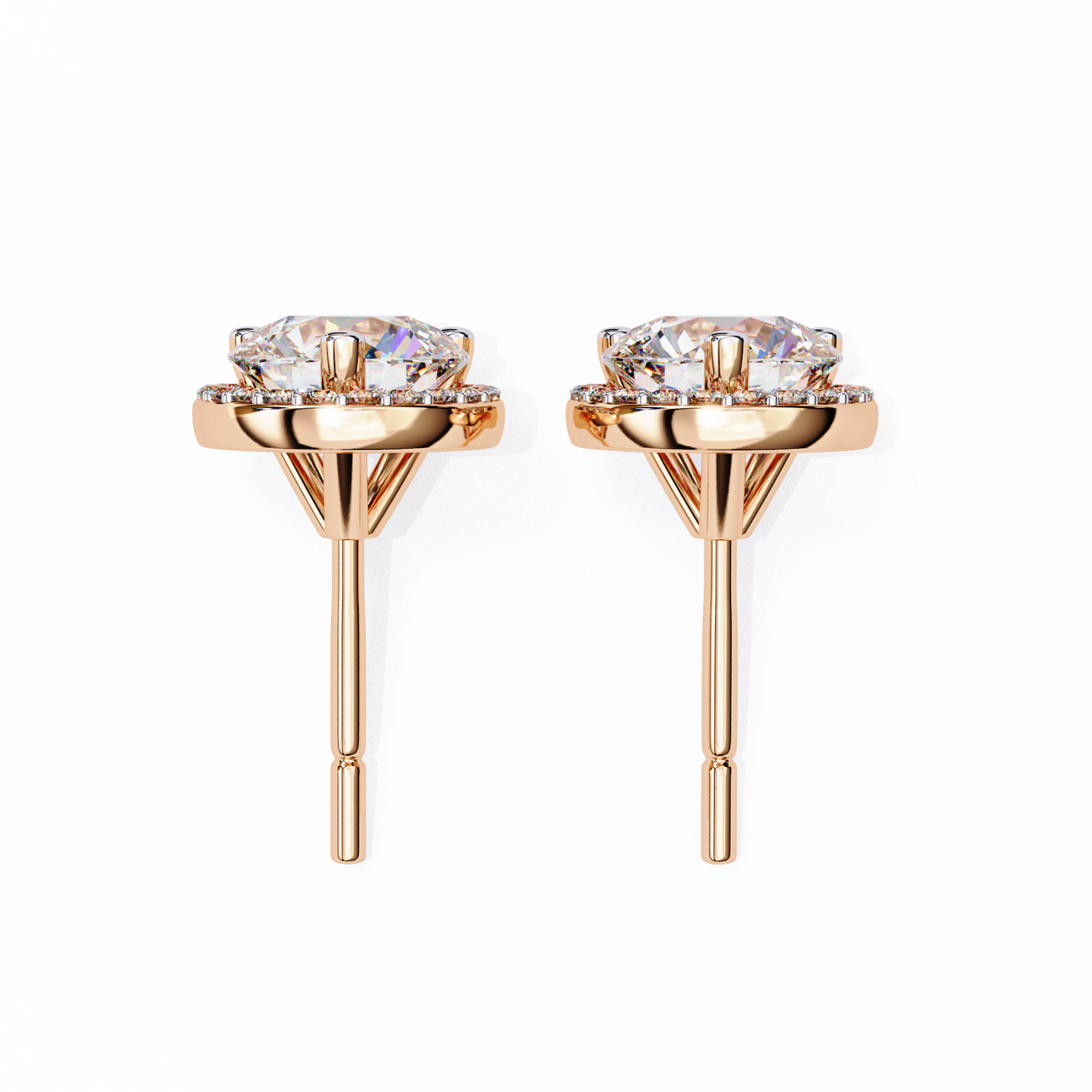 LGD Ear Studs Round  Stone (1.95ct Pair) In 14K Gold