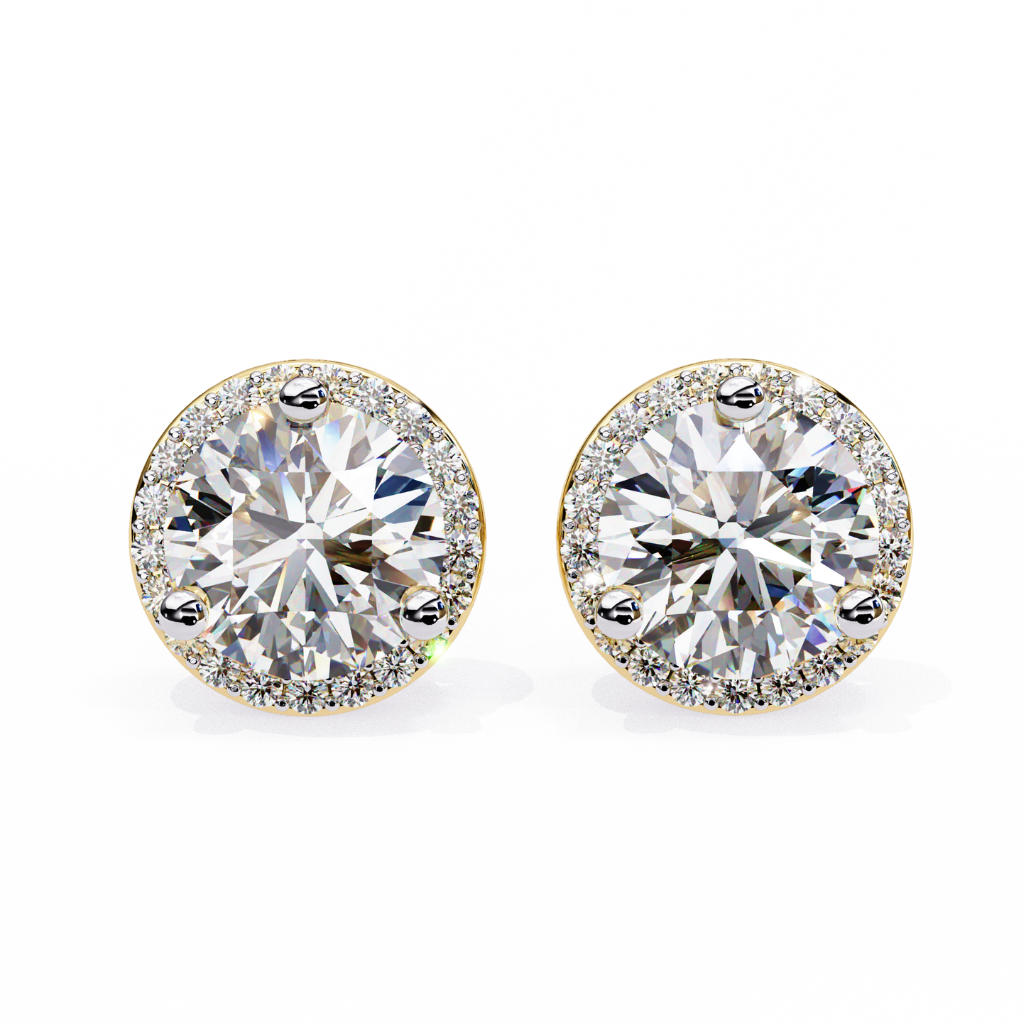 LGD Ear Studs Round  Stone (1.95ct Pair) In 14K Gold
