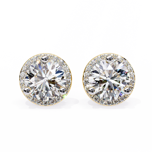 LGD Ear Studs Round  Stone (1.95ct Pair) In 14K Gold