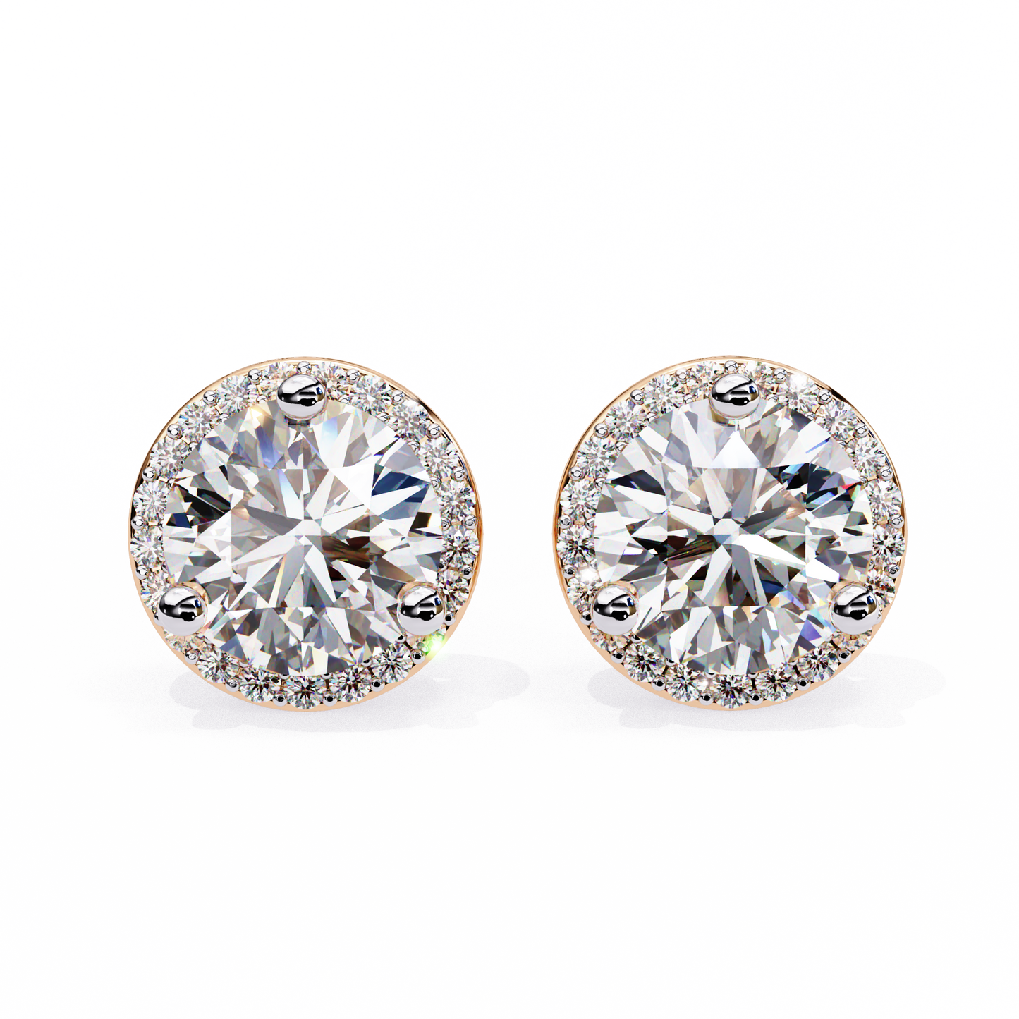 LGD Ear Studs Round  Stone (1.95ct Pair) In 14K Gold