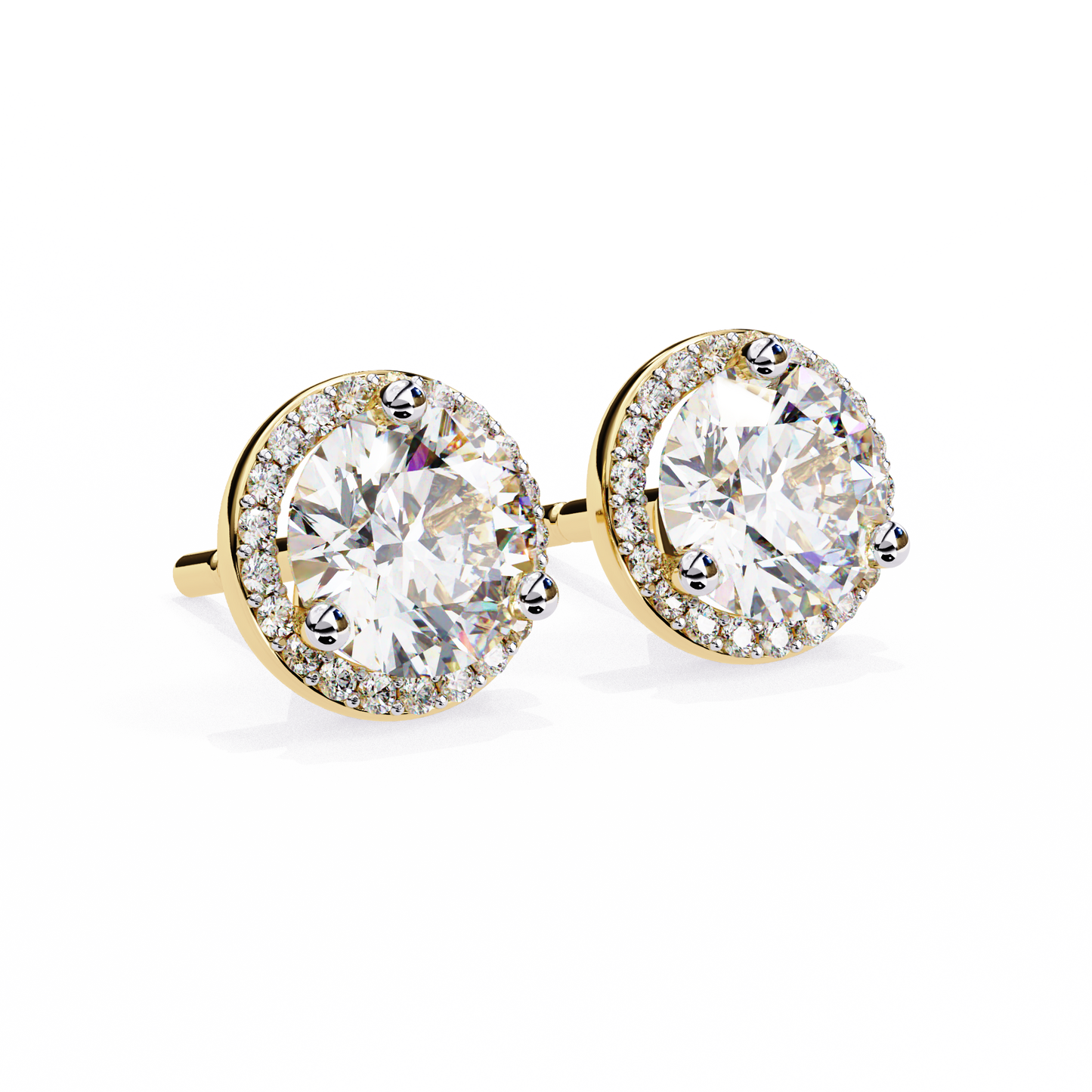 LGD Ear Studs Round  Stone (1.95ct Pair) In 14K Gold