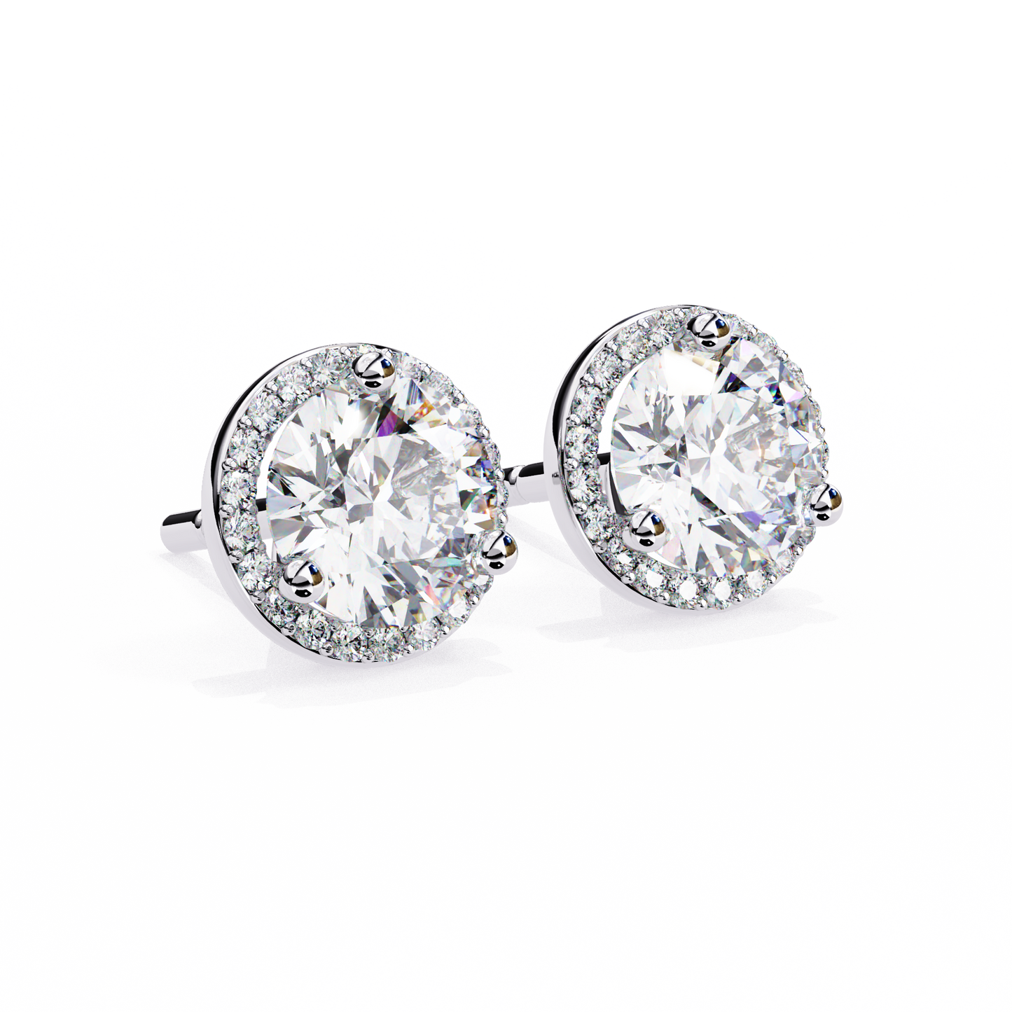 LGD Ear Studs Round  Stone (1.95ct Pair) In 14K Gold