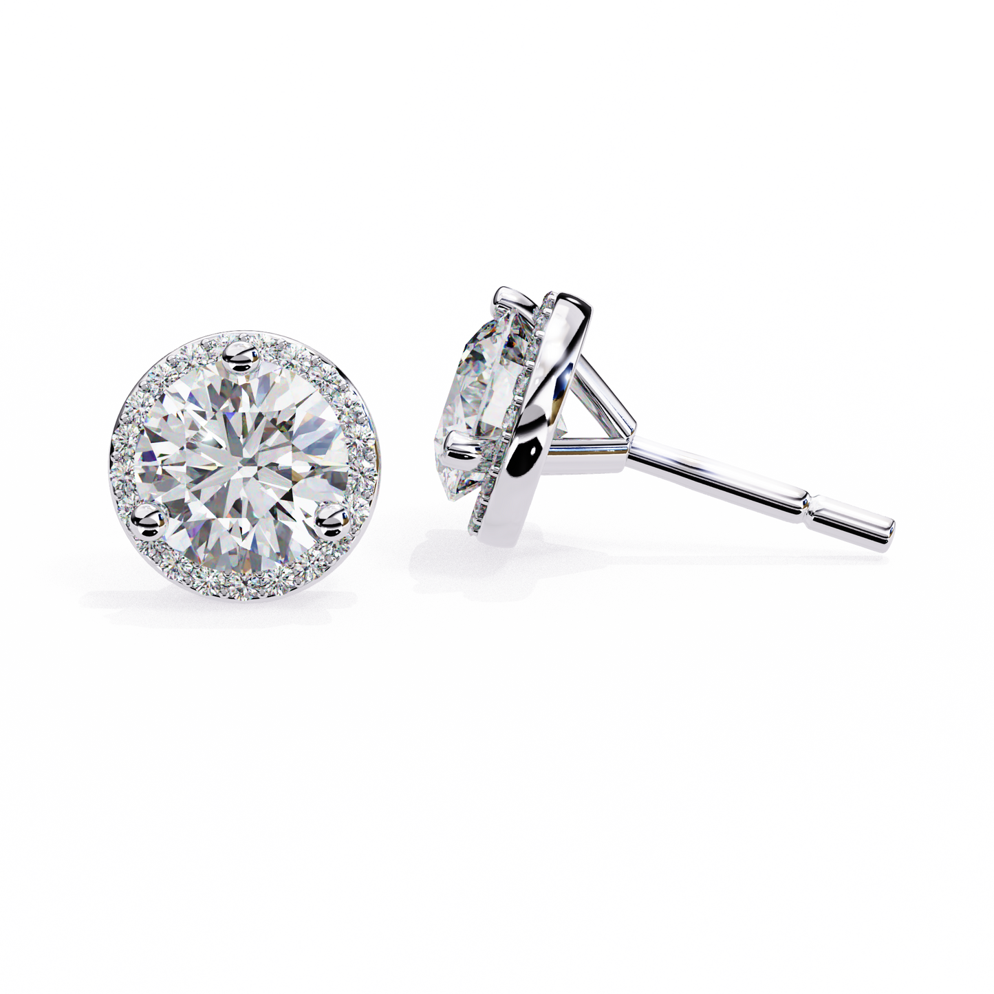 LGD Ear Studs Round  Stone (1.95ct Pair) In 14K Gold