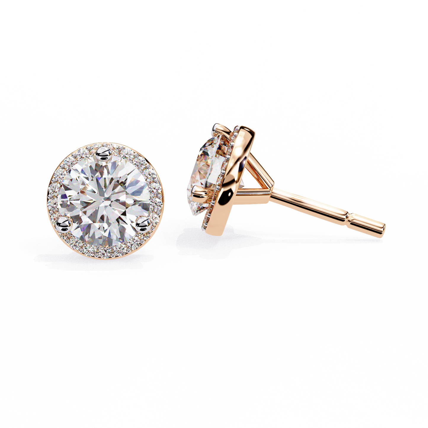 LGD Ear Studs Round  Stone (1.95ct Pair) In 14K Gold