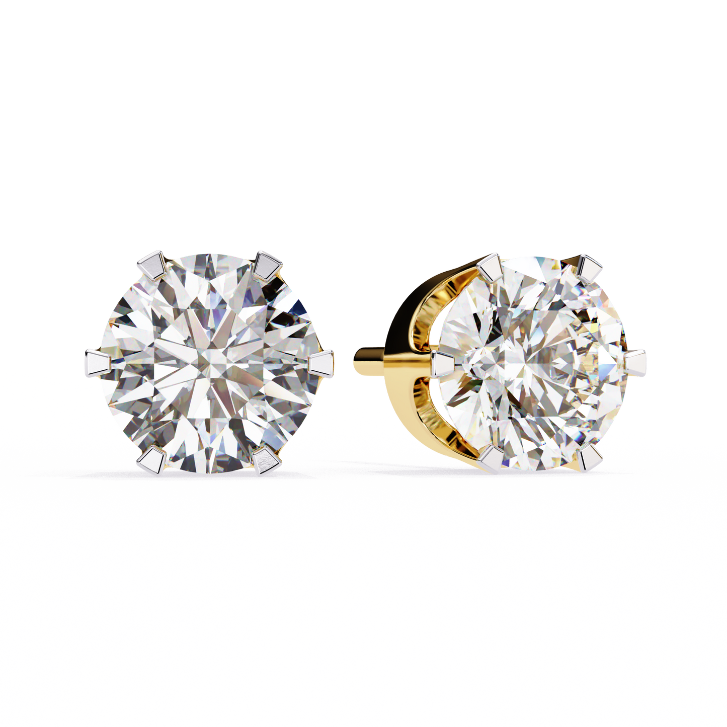 LGD Solitaire Ear Studs Round Stone (2.58ct Pair) In 14K Gold