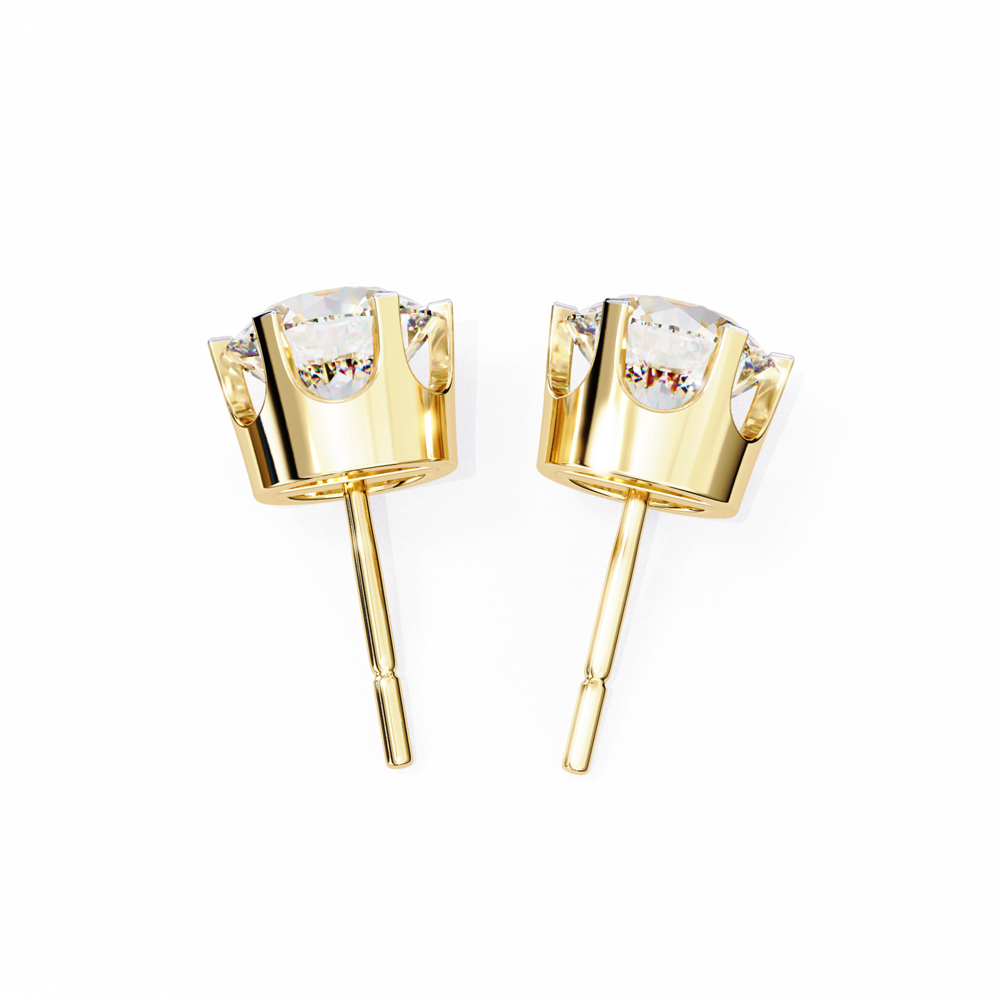 LGD Solitaire Ear Studs Round Stone (2.58ct Pair) In 14K Gold