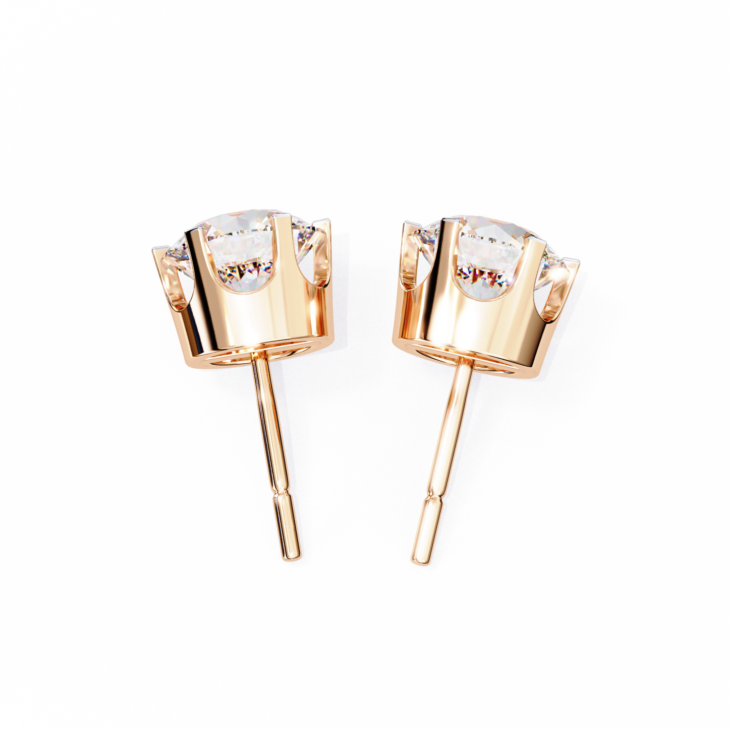 LGD Solitaire Ear Studs Round Stone (2.58ct Pair) In 14K Gold