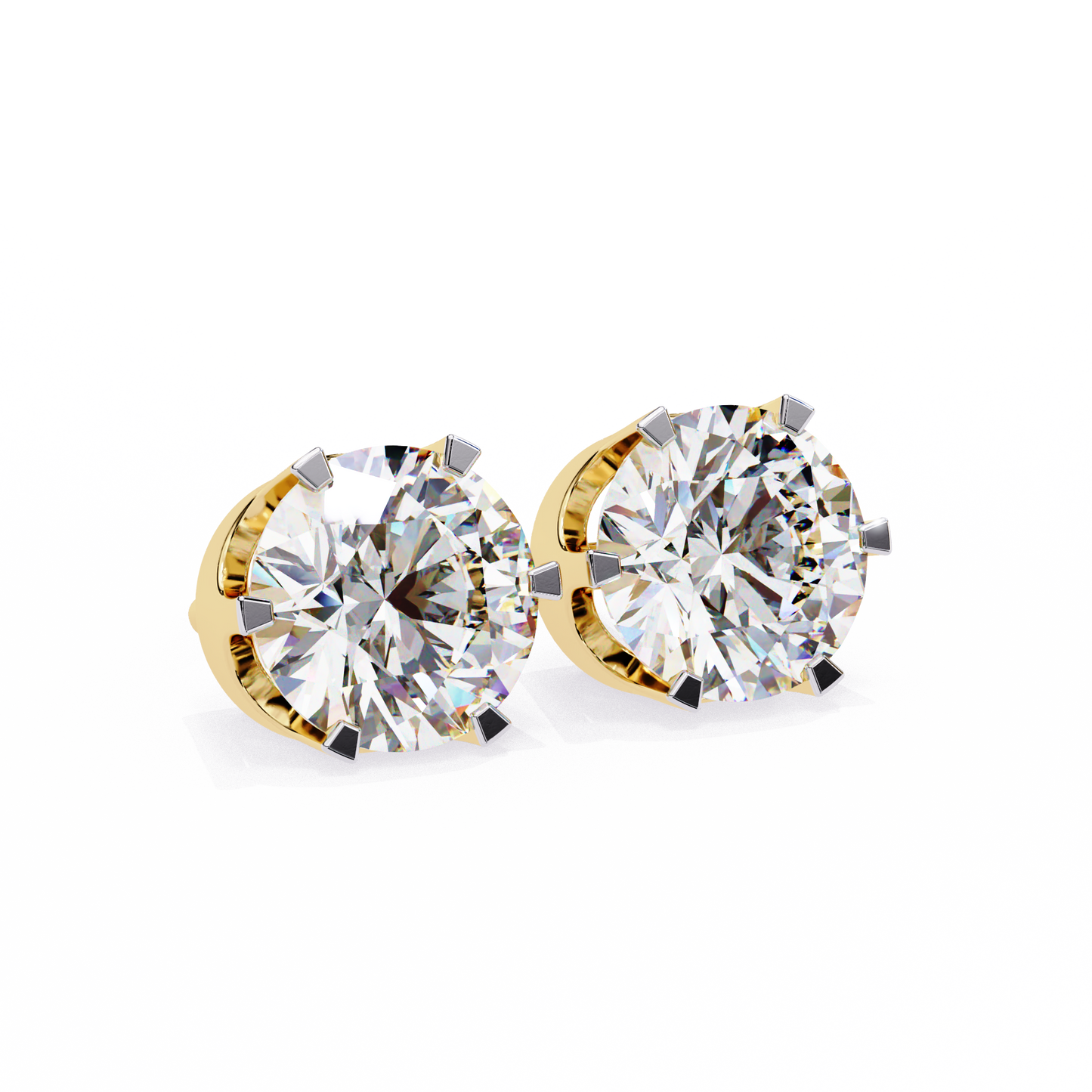 LGD Solitaire Ear Studs Round Stone (2.58ct Pair) In 14K Gold