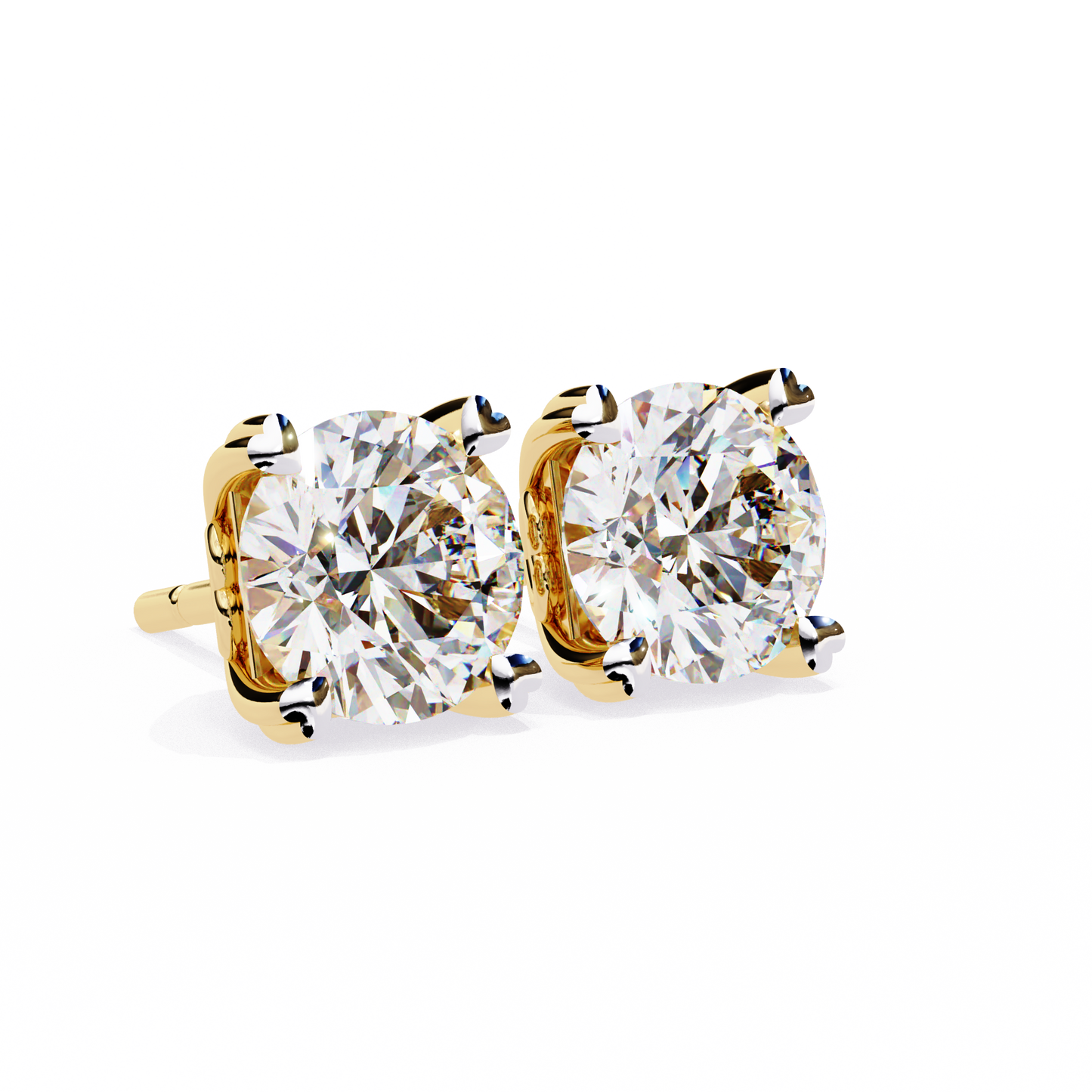 LGD Solitaire Ear Studs Round Stone (2.58ct Pair) In 14K Gold