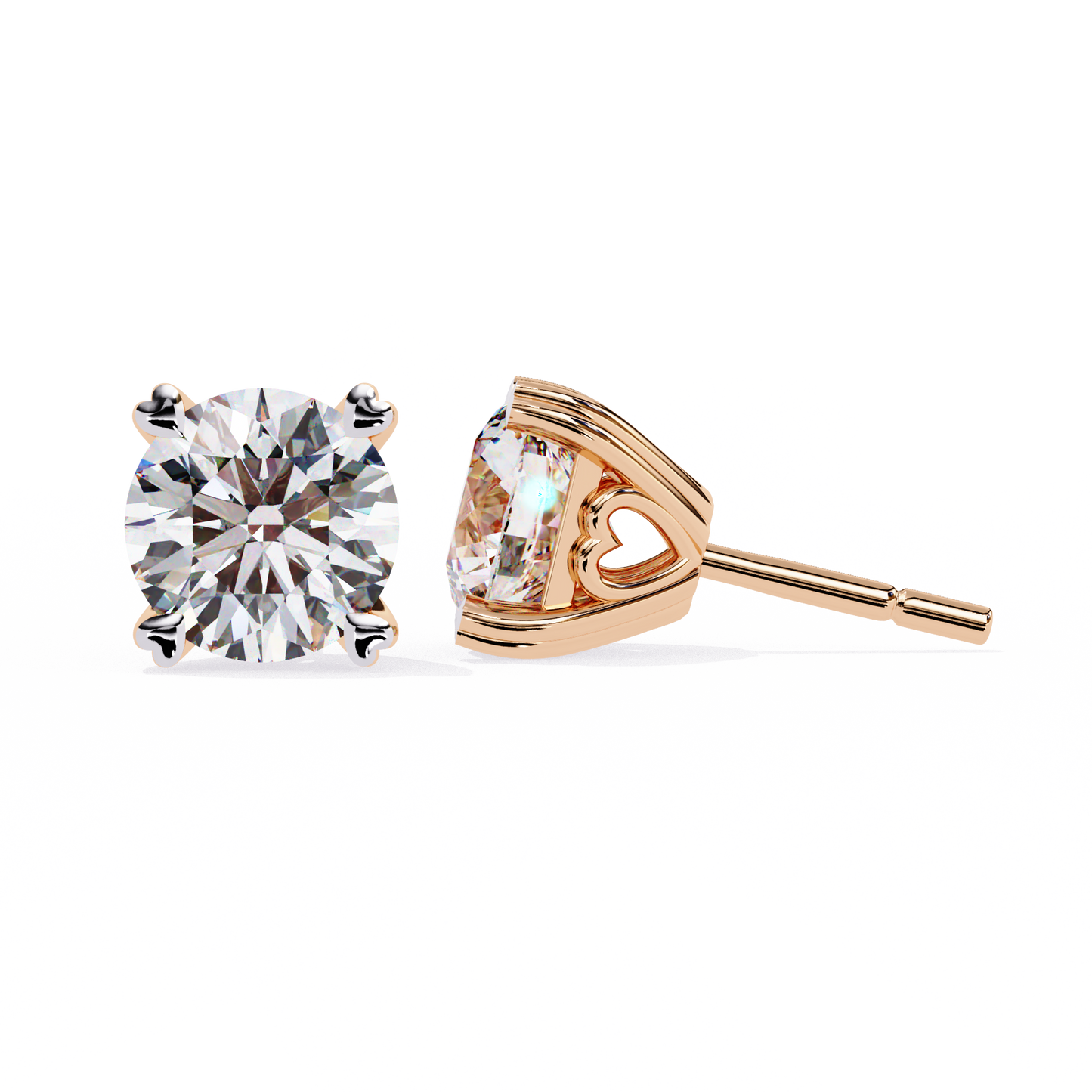 LGD Solitaire Ear Studs Round Stone (2.58ct Pair) In 14K Gold