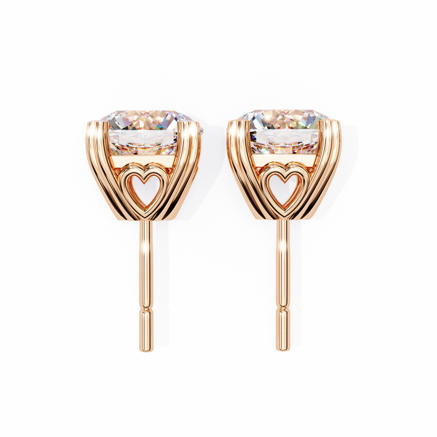 LGD Solitaire Ear Studs Round Stone (2.58ct Pair) In 14K Gold