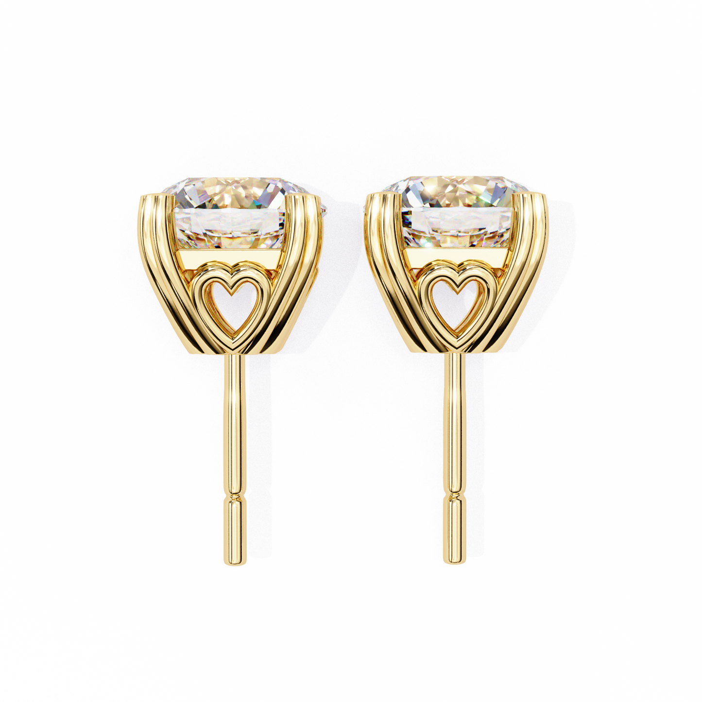 LGD Solitaire Ear Studs Round Stone (2.58ct Pair) In 14K Gold