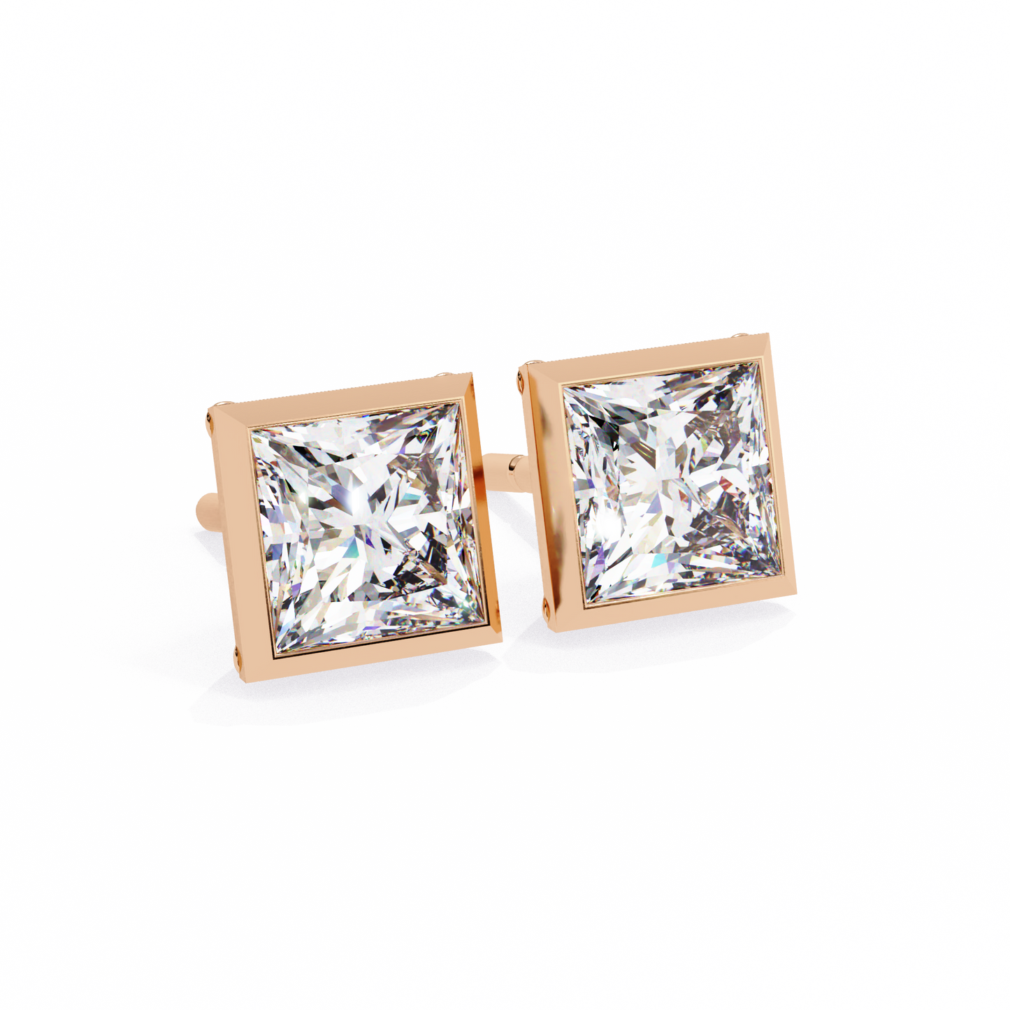 LGD  Ear Studs Princess Stone (1.78ct Pair) In 14K Gold