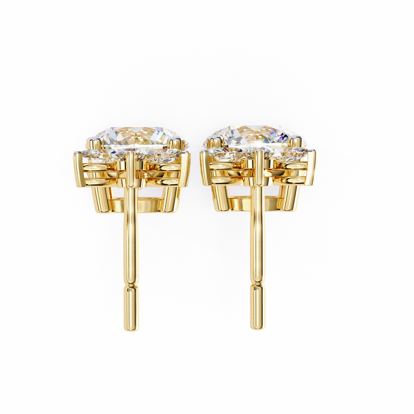 LGD  Ear Studs Round Stone (2.02ct Pair) In 14K Gold