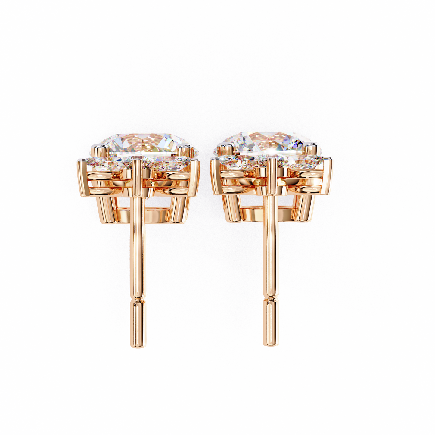 LGD  Ear Studs Round Stone (2.02ct Pair) In 14K Gold
