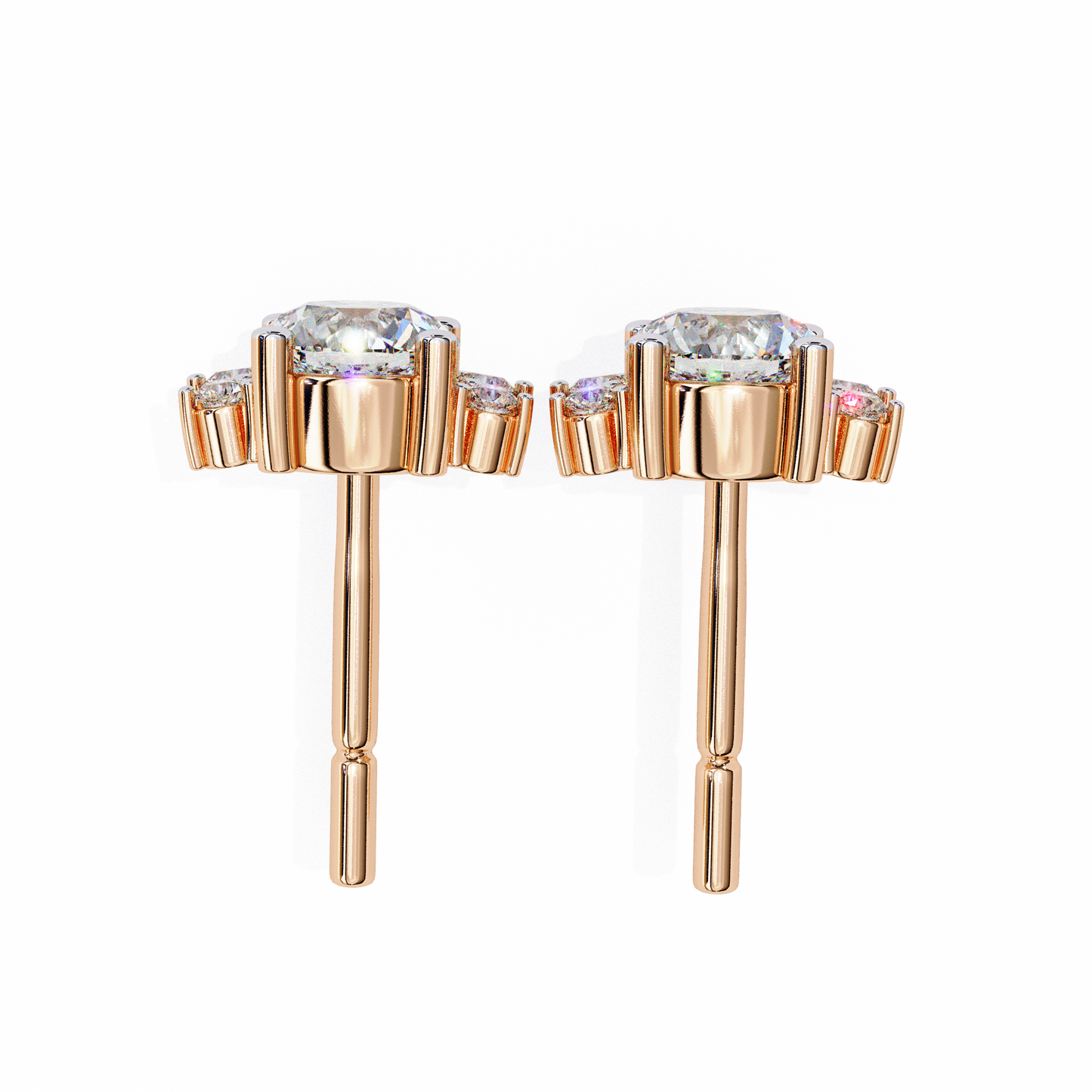 LGD Solitaire Ear Studs  Round Stone (0.70ct Pair) In 14K Gold