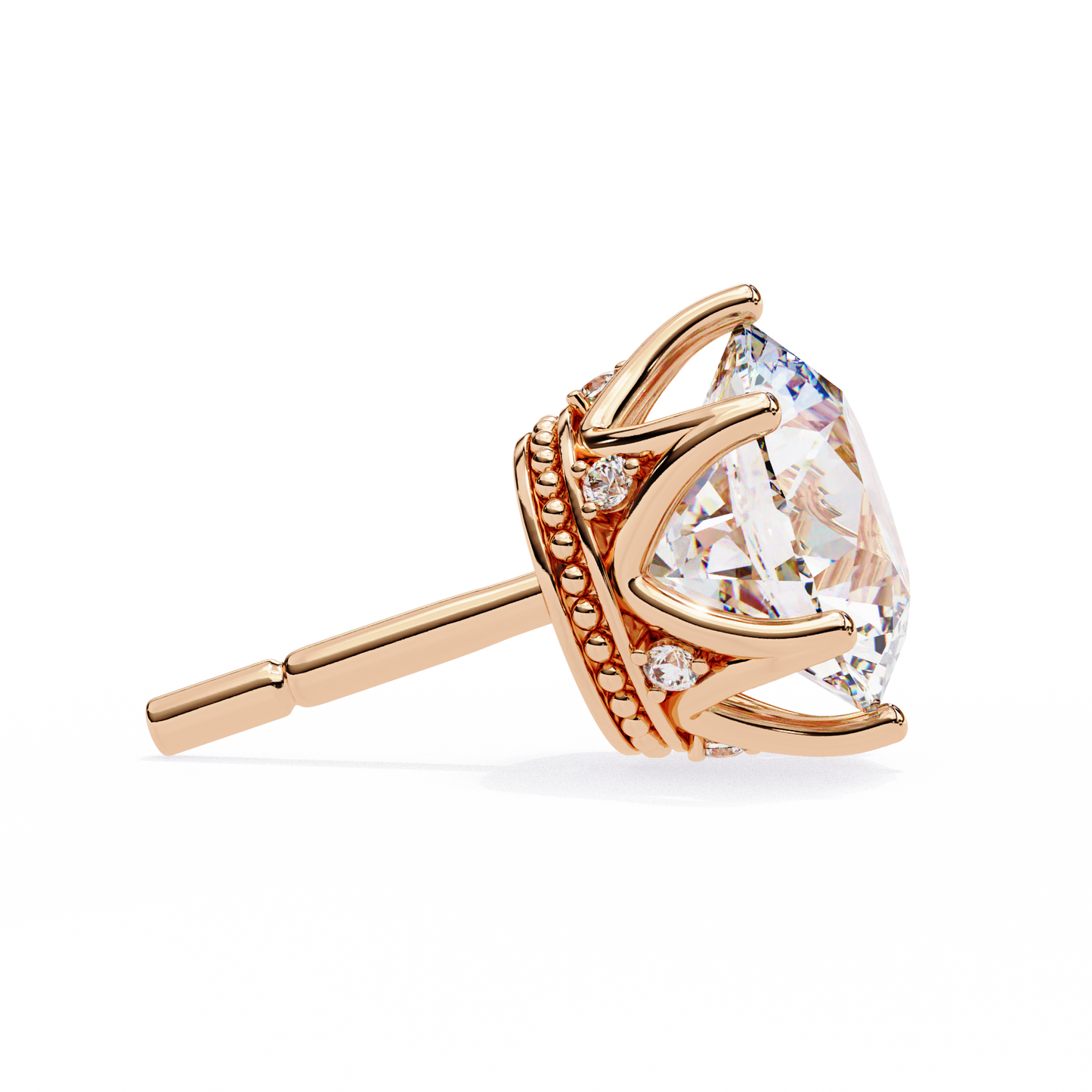 LGD Solitaire Earring Round  Stone (2.62ct Pair) In 14K Gold