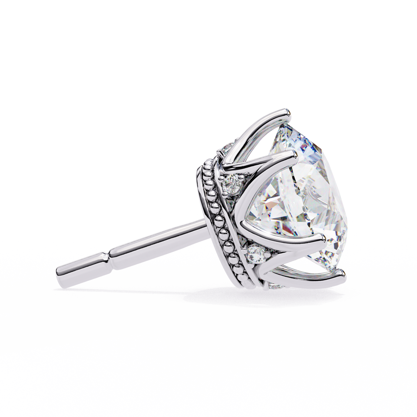 LGD Solitaire Earring Round  Stone (2.62ct Pair) In 14K Gold