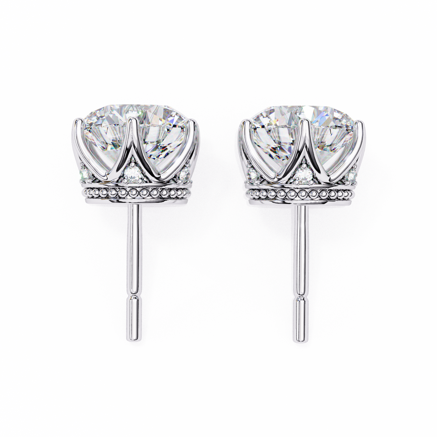 LGD Solitaire Earring Round  Stone (2.62ct Pair) In 14K Gold