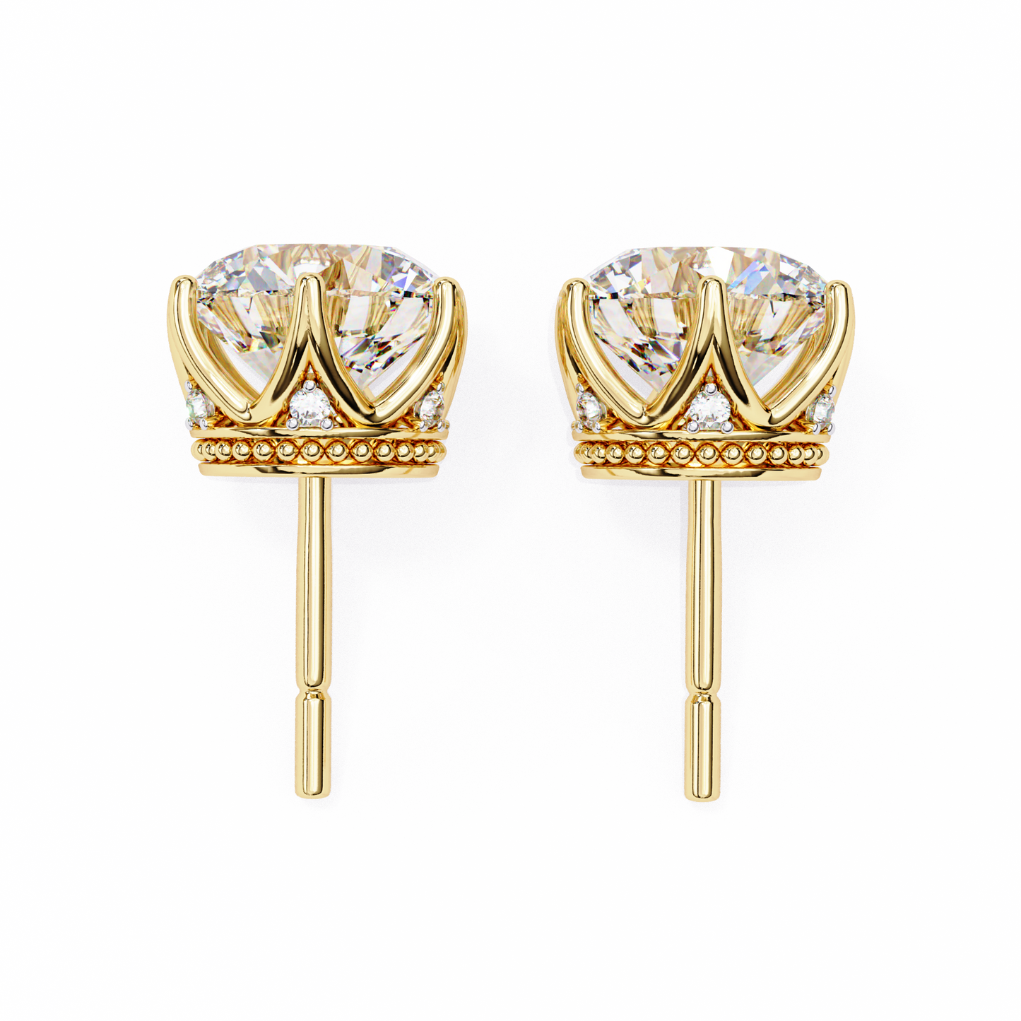 LGD Solitaire Earring Round  Stone (2.62ct Pair) In 14K Gold