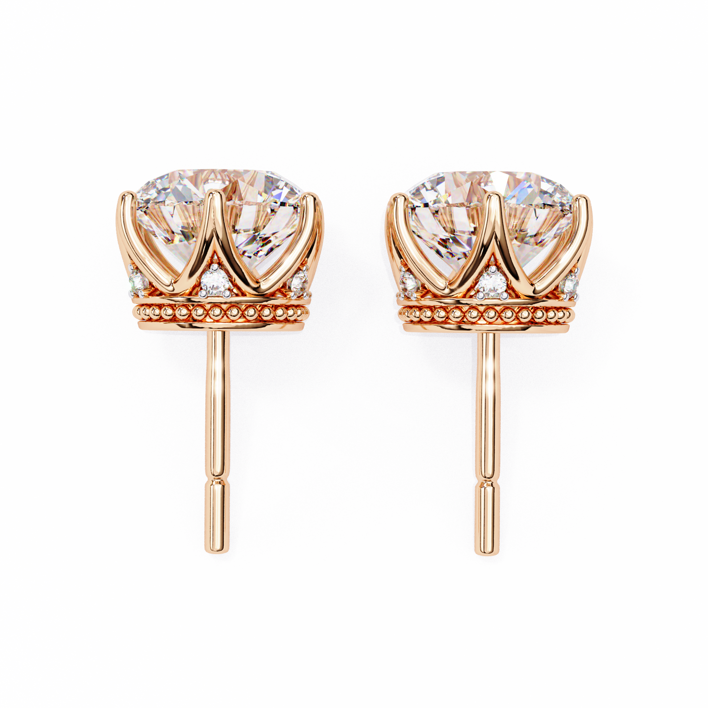 LGD Solitaire Earring Round  Stone (2.62ct Pair) In 14K Gold
