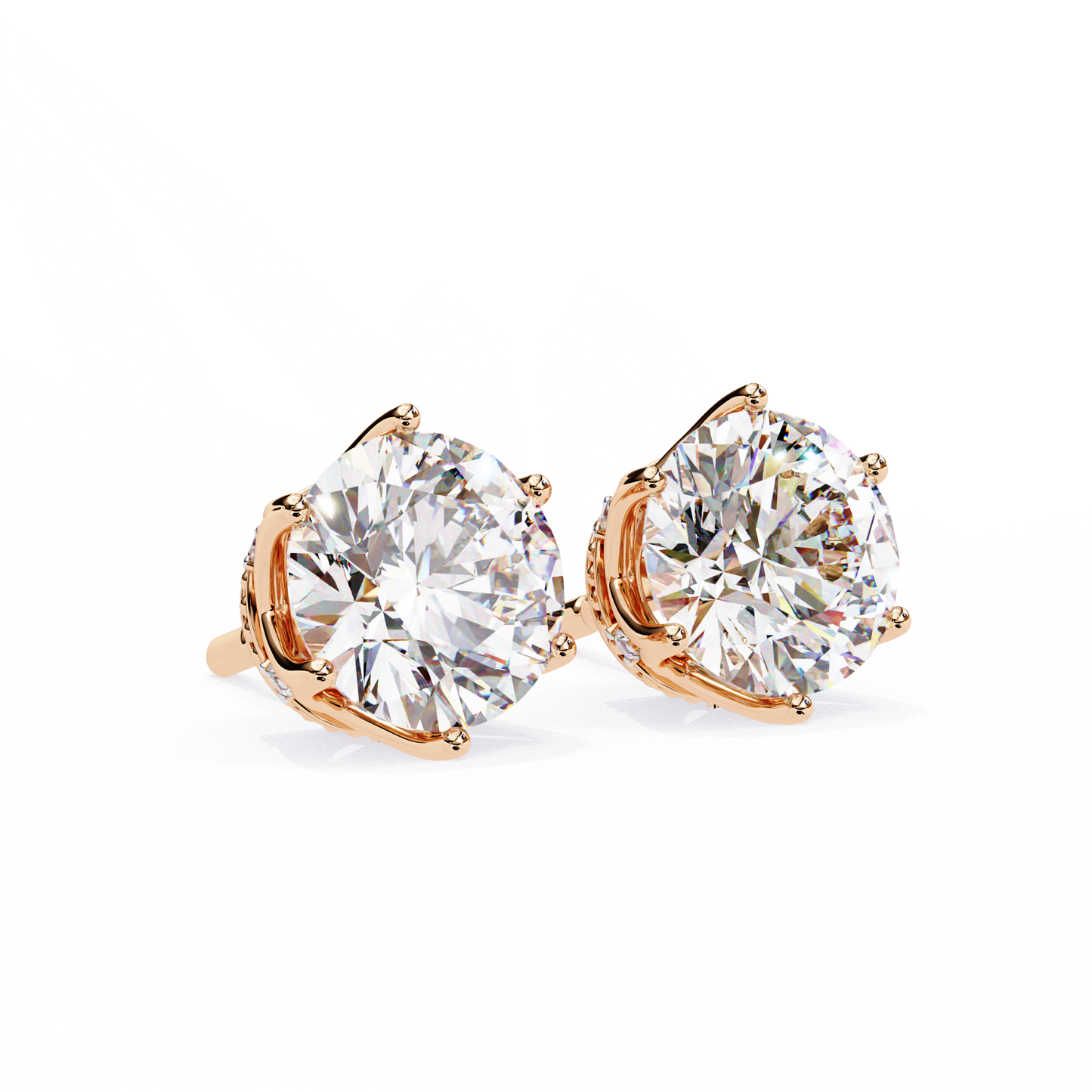 LGD Solitaire Earring Round  Stone (2.62ct Pair) In 14K Gold
