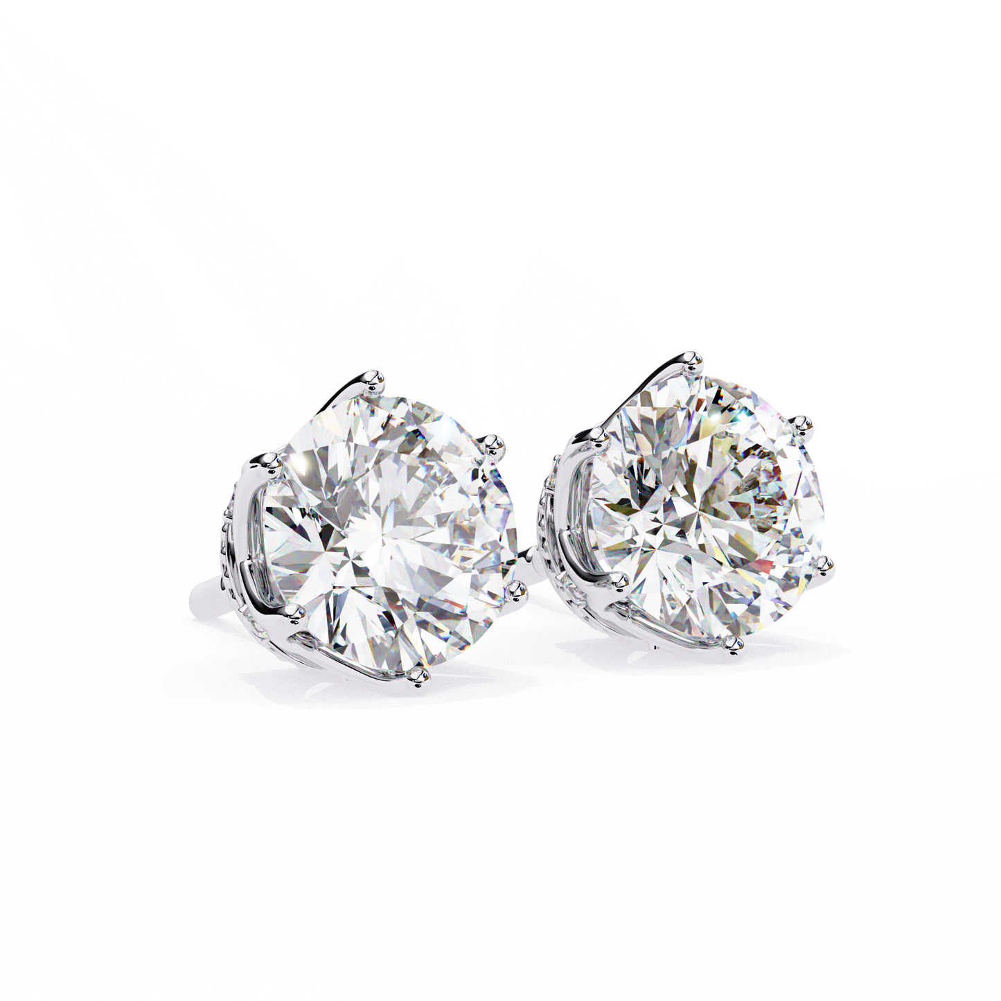 LGD Solitaire Earring Round  Stone (2.62ct Pair) In 14K Gold