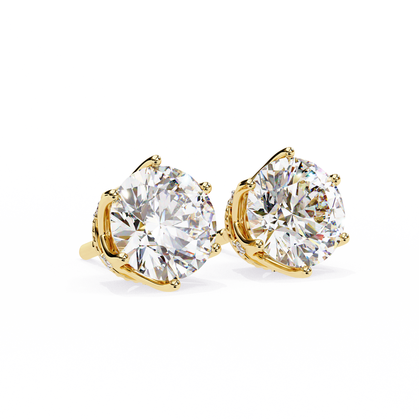LGD Solitaire Earring Round  Stone (2.62ct Pair) In 14K Gold
