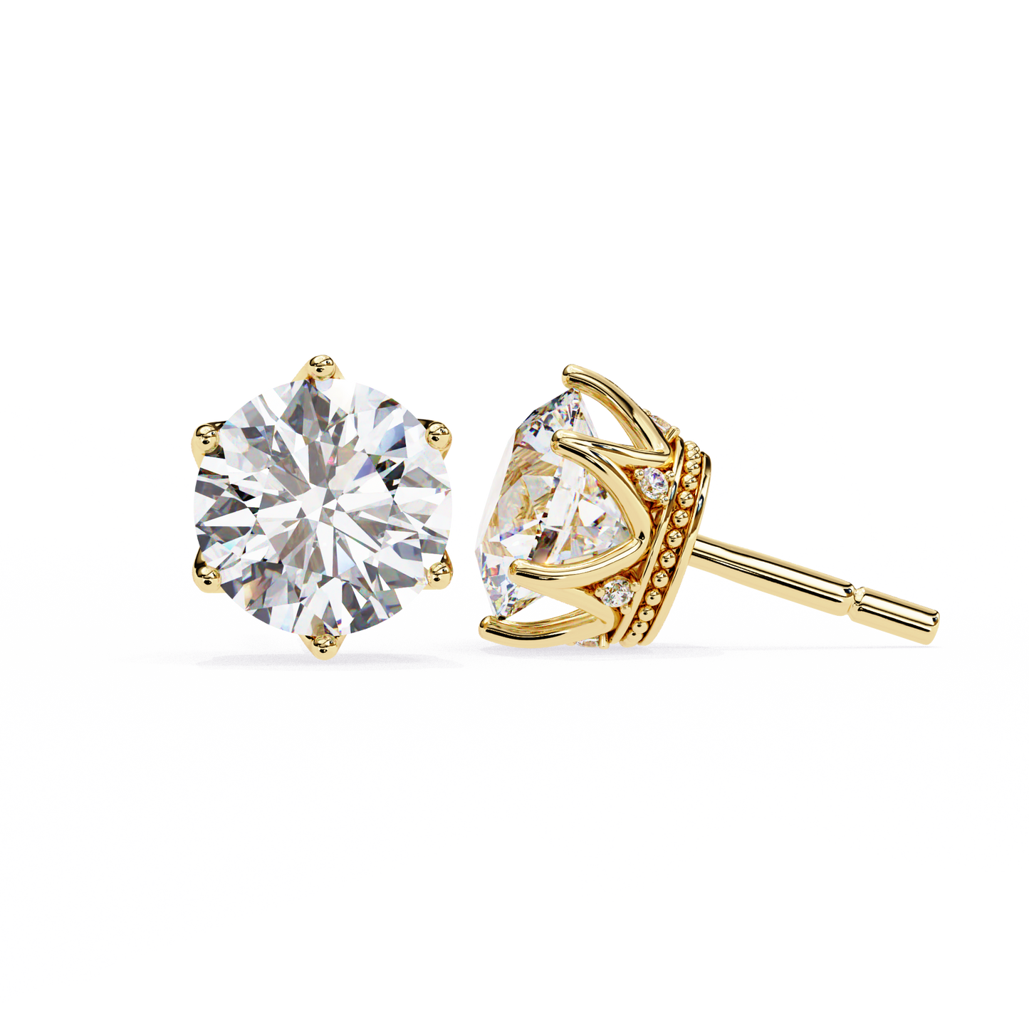 LGD Solitaire Earring Round  Stone (2.62ct Pair) In 14K Gold