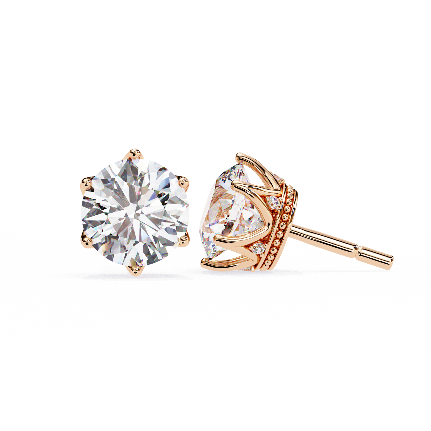 LGD Solitaire Earring Round  Stone (2.62ct Pair) In 14K Gold