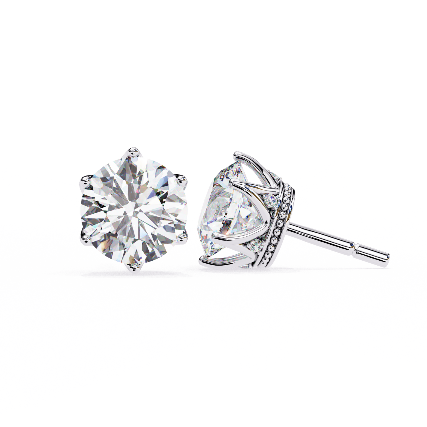 LGD Solitaire Earring Round  Stone (2.62ct Pair) In 14K Gold