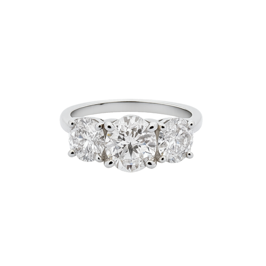 3ovalstone diamond ring in white gold