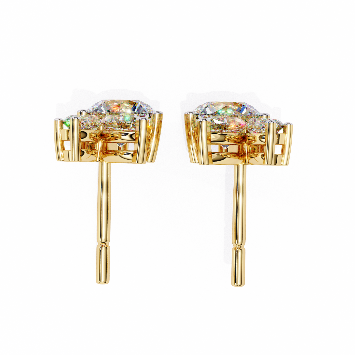 LGD Ear Studs Round Stone (1.42ct Pair) In 14K Gold